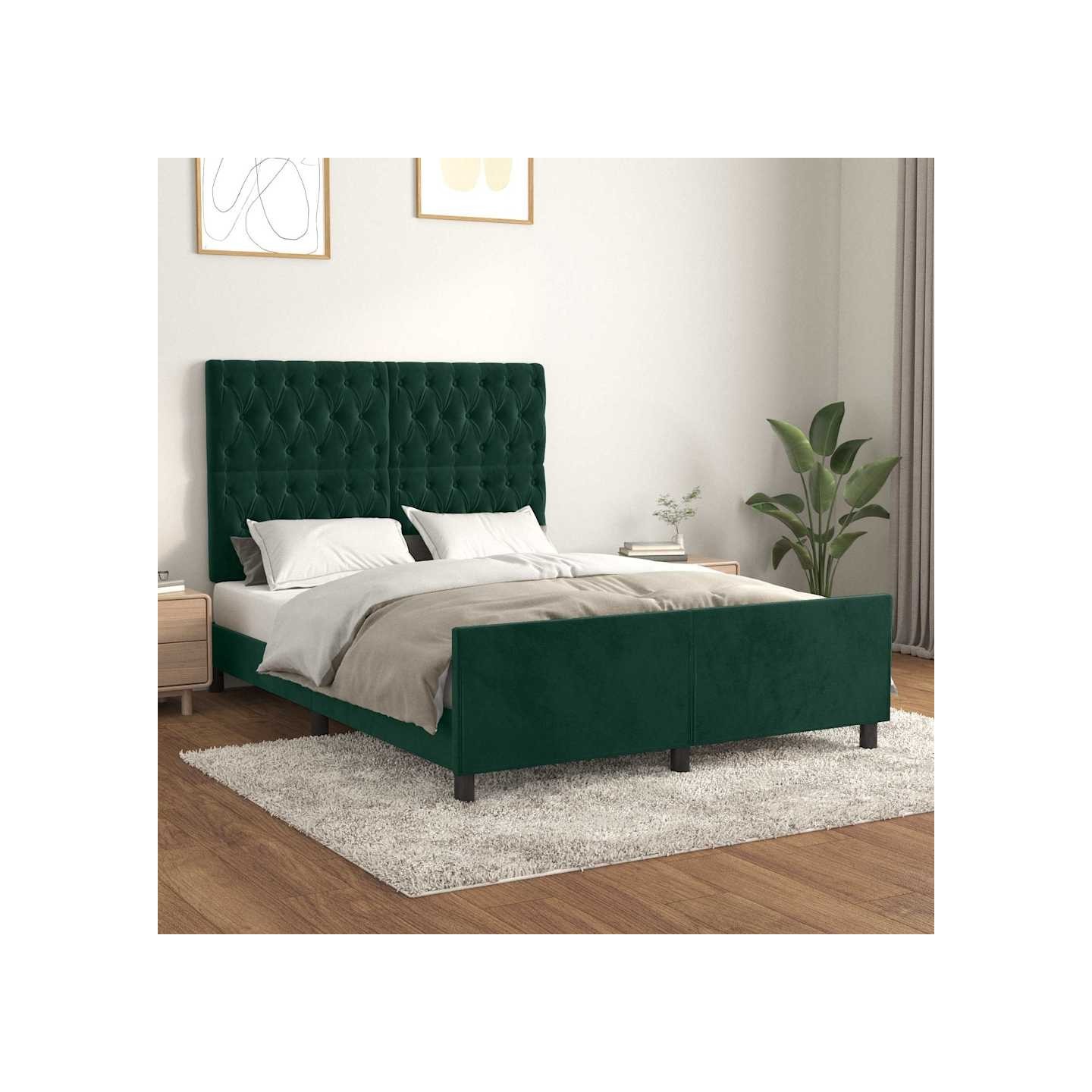 Cadre de lit sans matelas vert foncé 140x190 cm velours