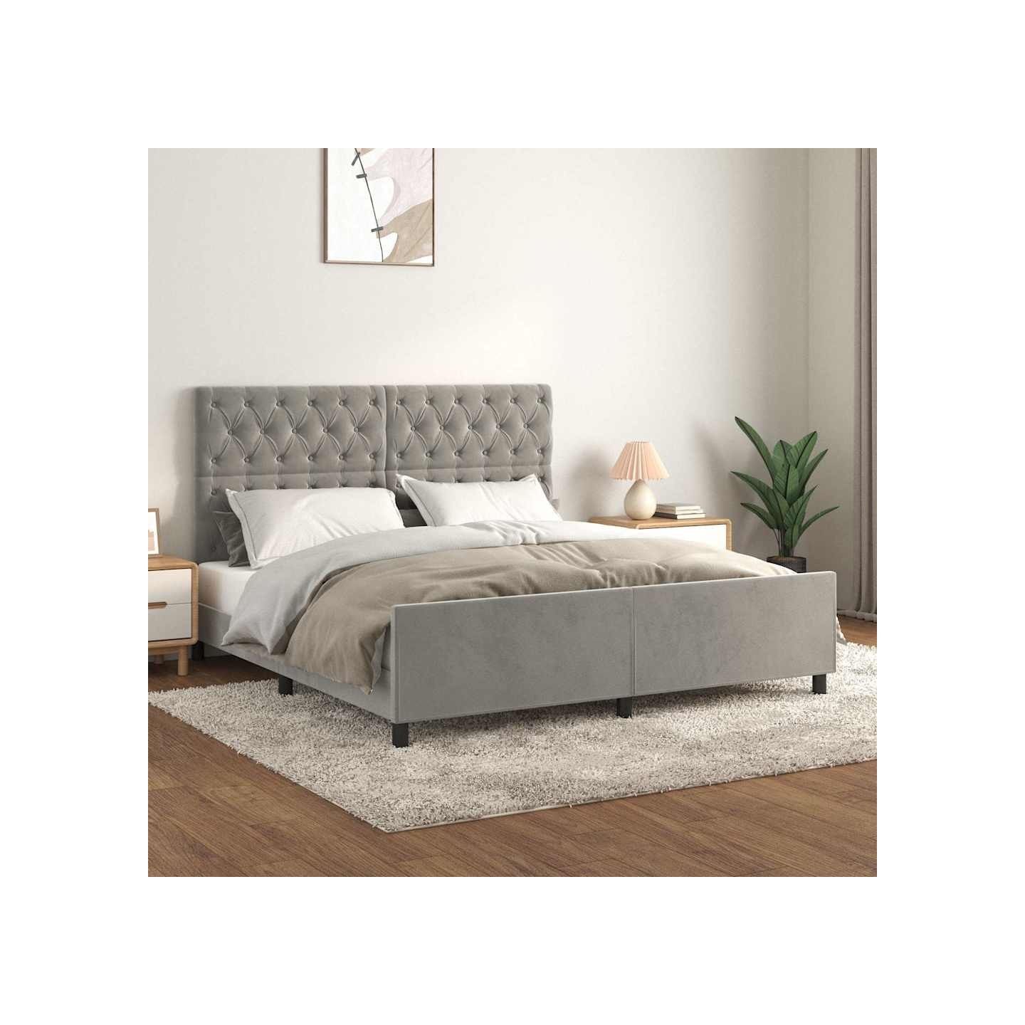 Cadre de lit sans matelas gris clair 160x200 cm velours