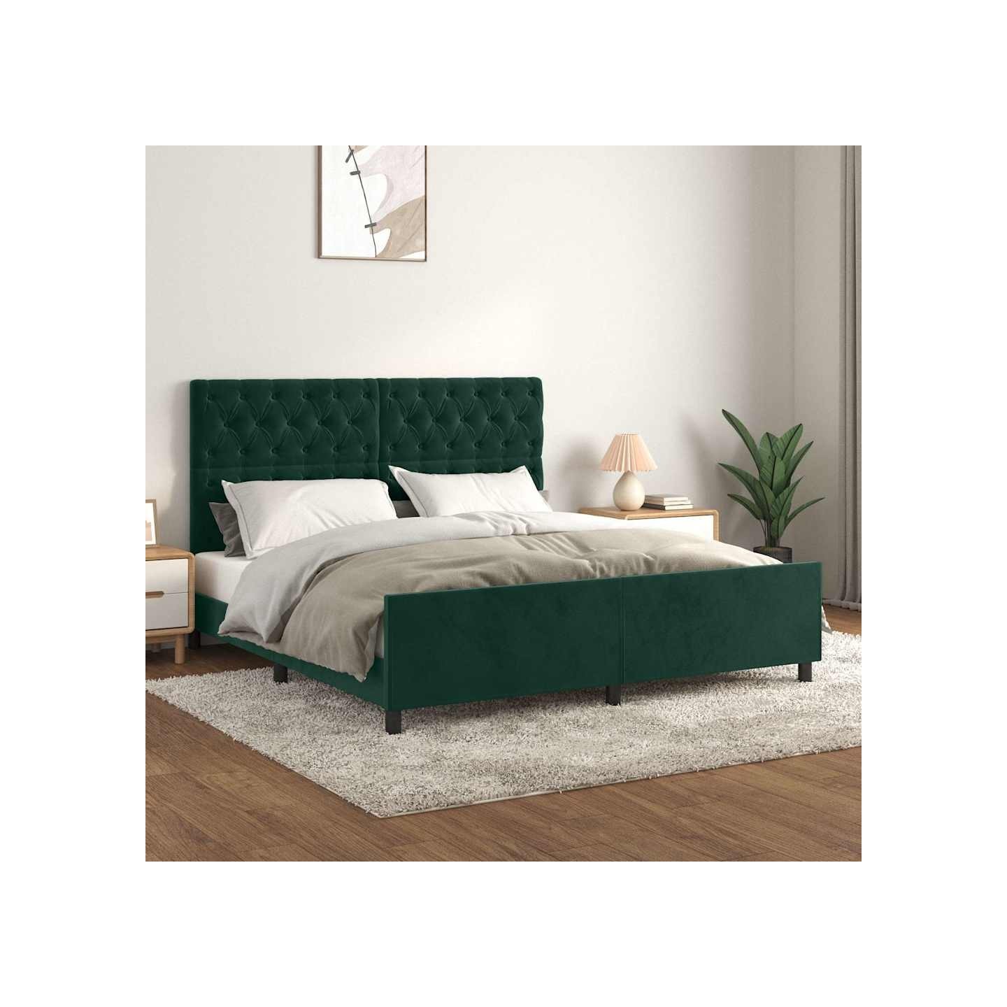 Cadre de lit sans matelas vert foncé 160x200 cm velours