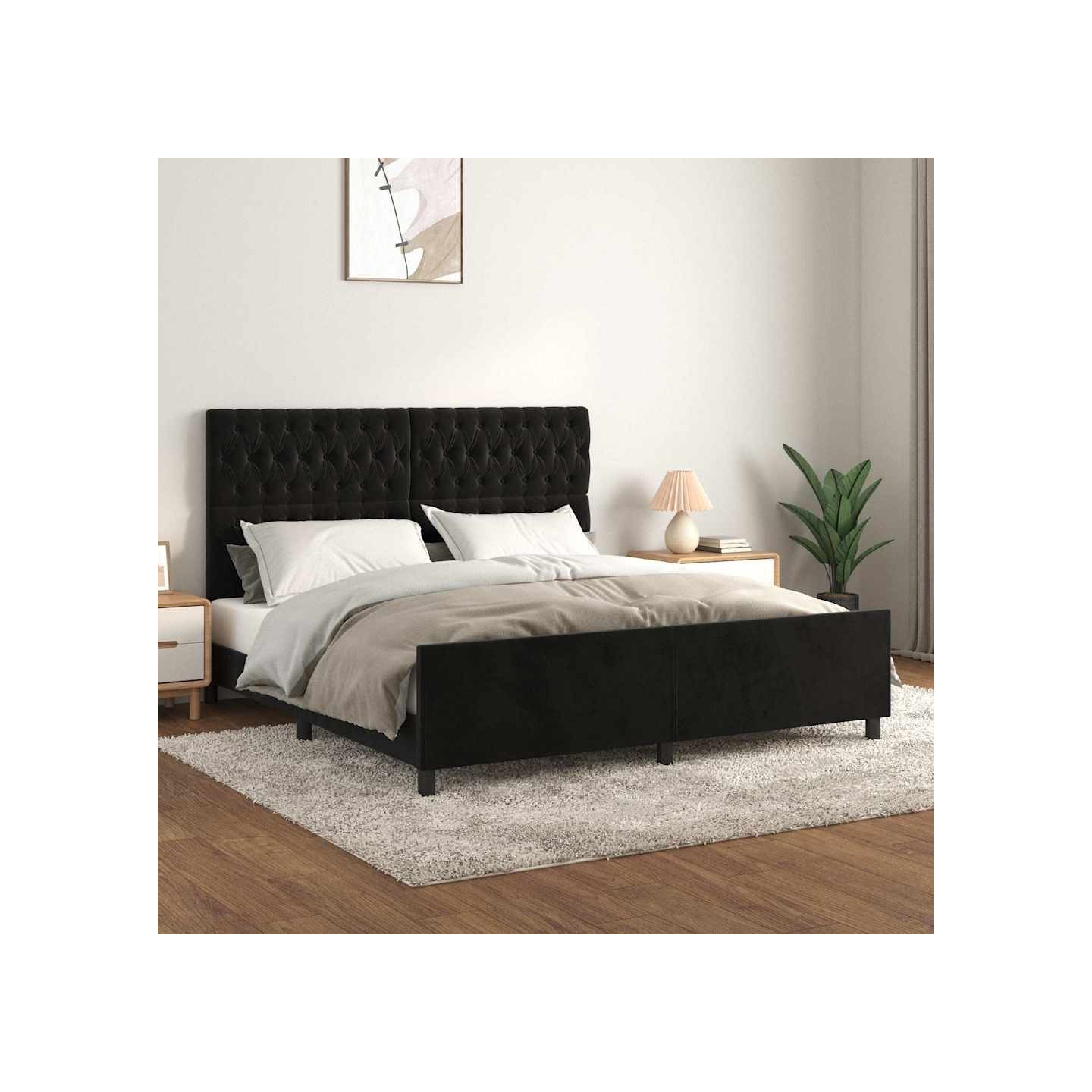 Cadre de lit sans matelas noir velours