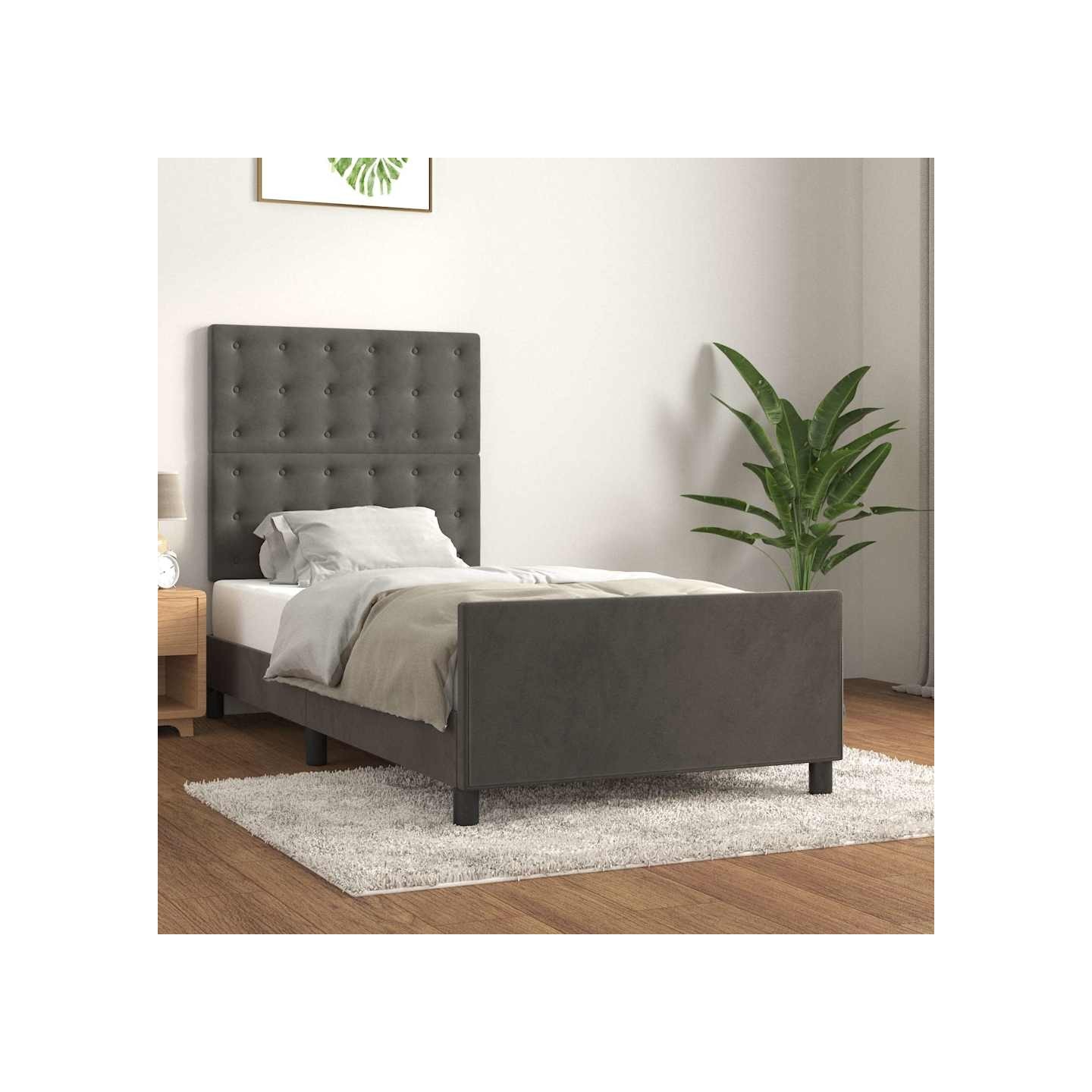 Cadre de lit sans matelas gris foncé 80x200 cm velours