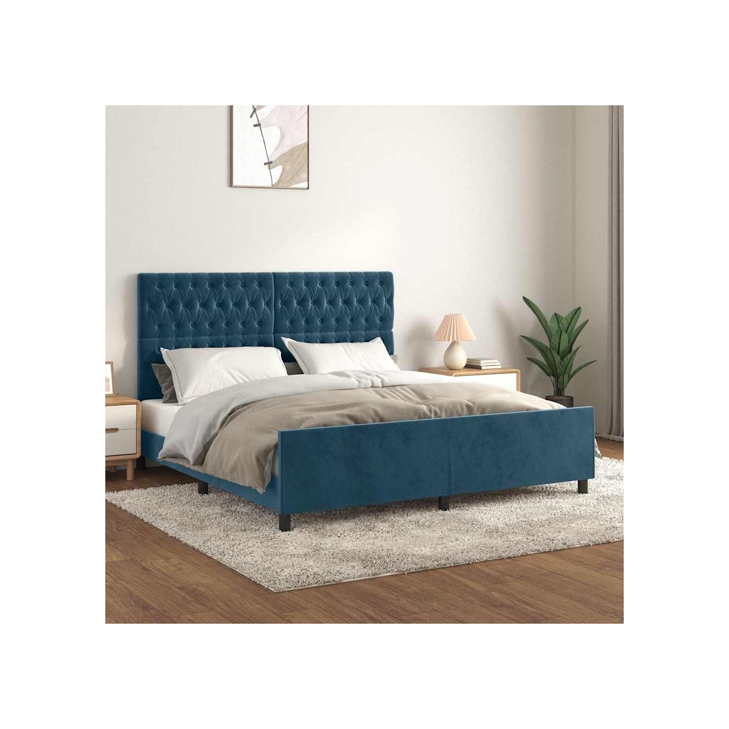 Cadre de lit sans matelas bleu foncé velours
