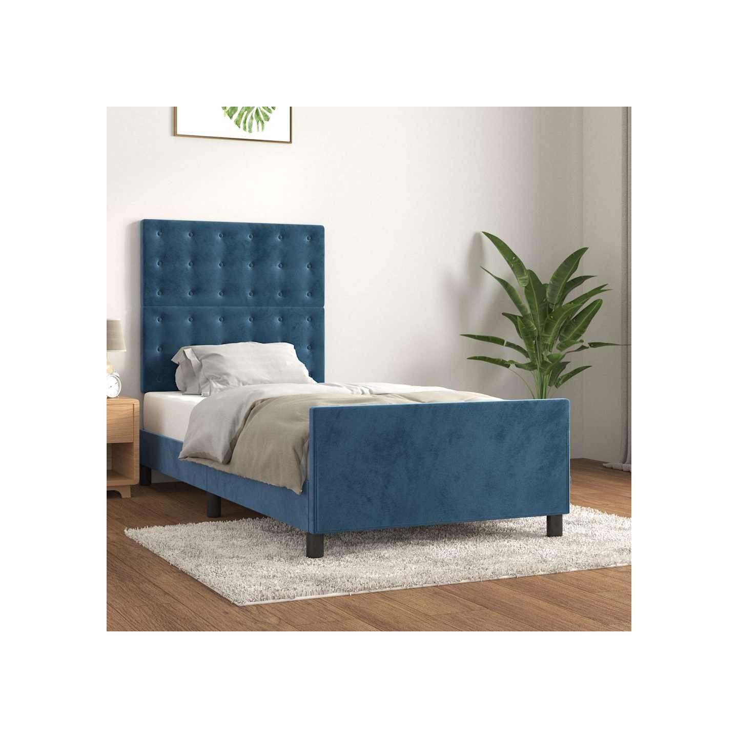 Cadre de lit sans matelas bleu foncé 90x190 cm velours