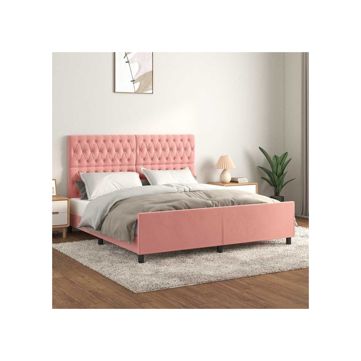 Cadre de lit sans matelas rose velours