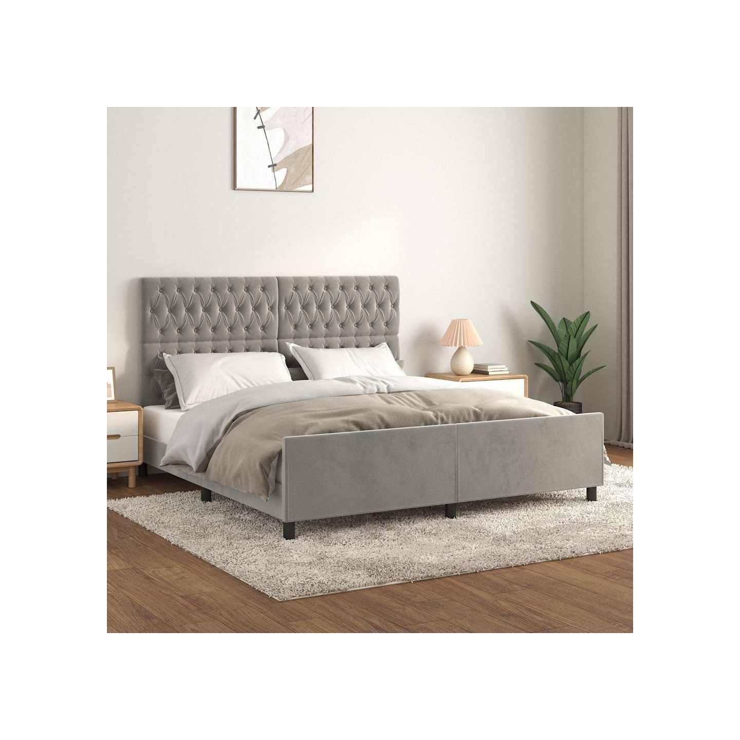 Cadre de lit sans matelas gris clair velours