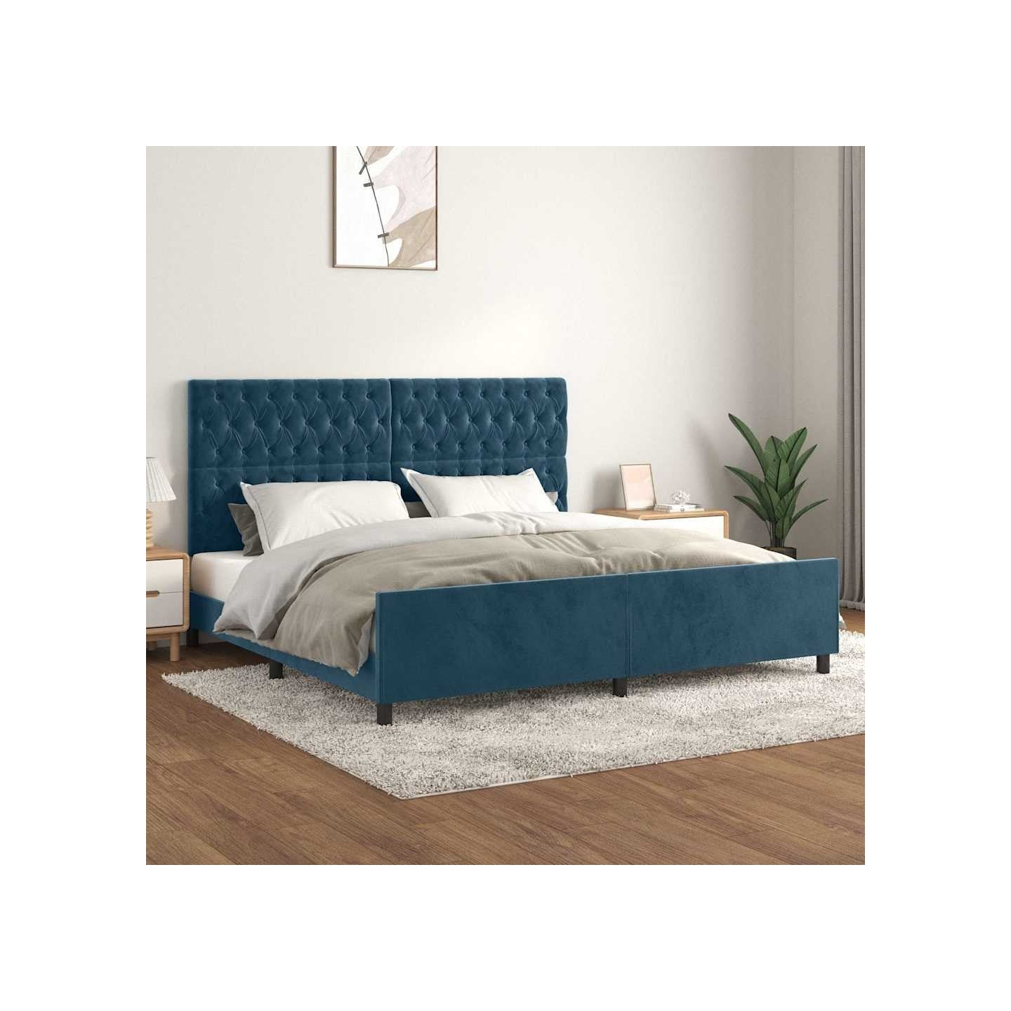 Cadre de lit sans matelas bleu foncé 200x200 cm velours
