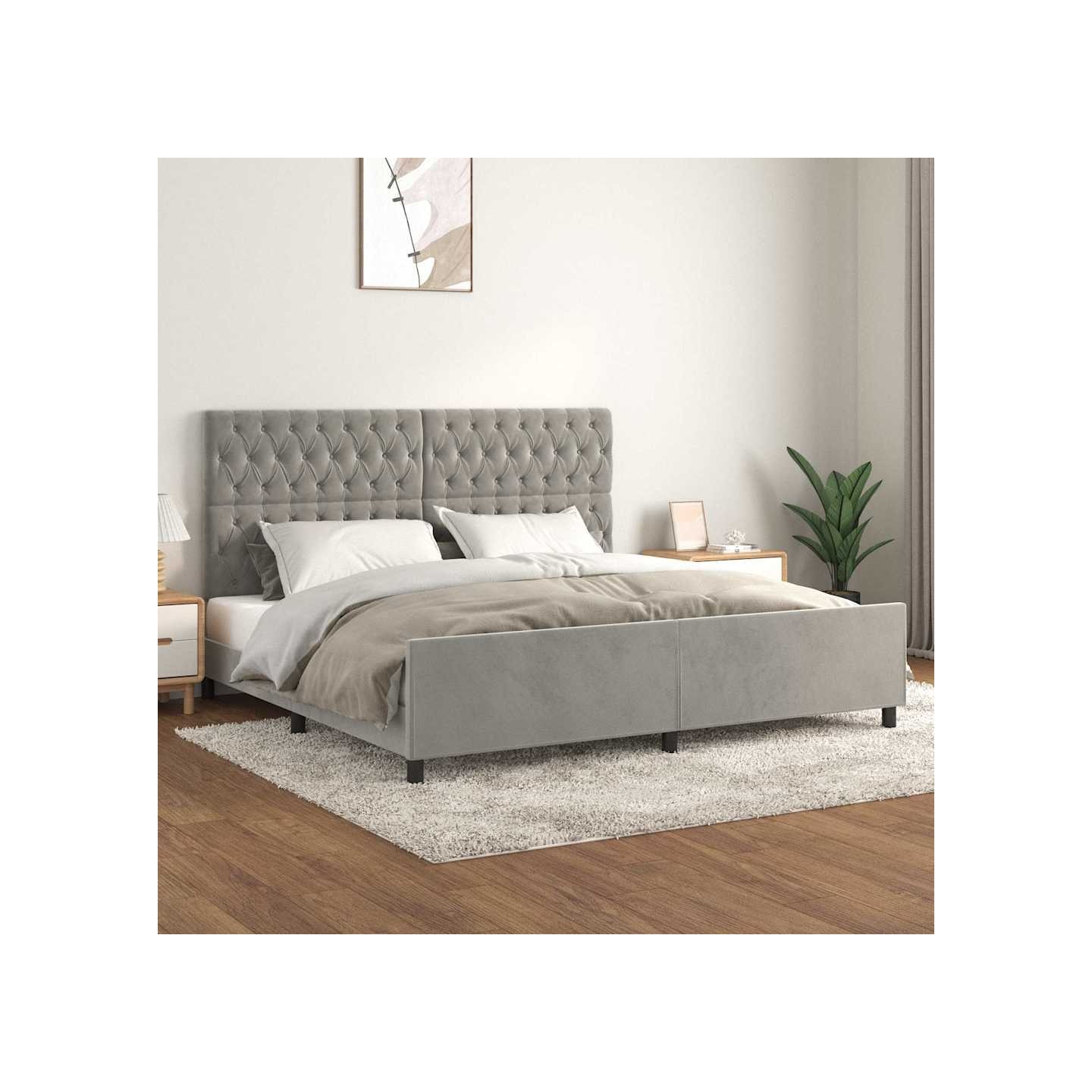 Cadre de lit sans matelas gris clair 200x200 cm velours