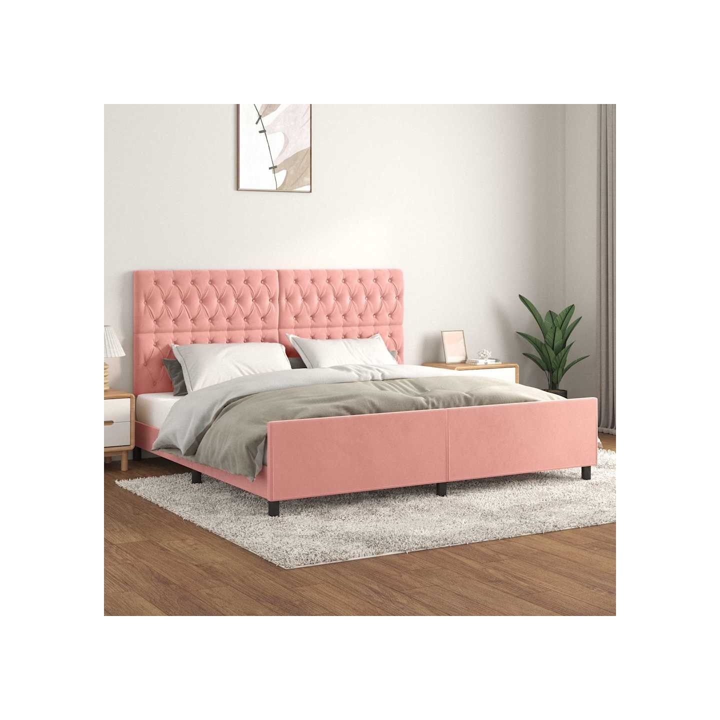 Cadre de lit sans matelas rose 200x200 cm velours