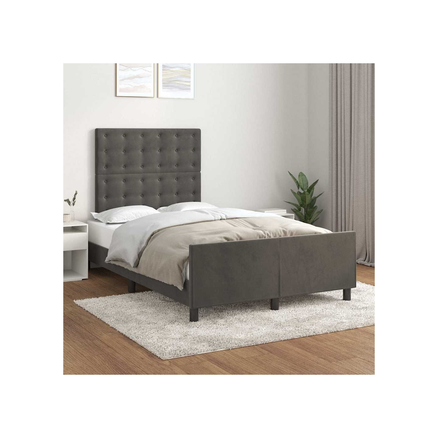 Cadre de lit sans matelas gris foncé 120x200 cm velours