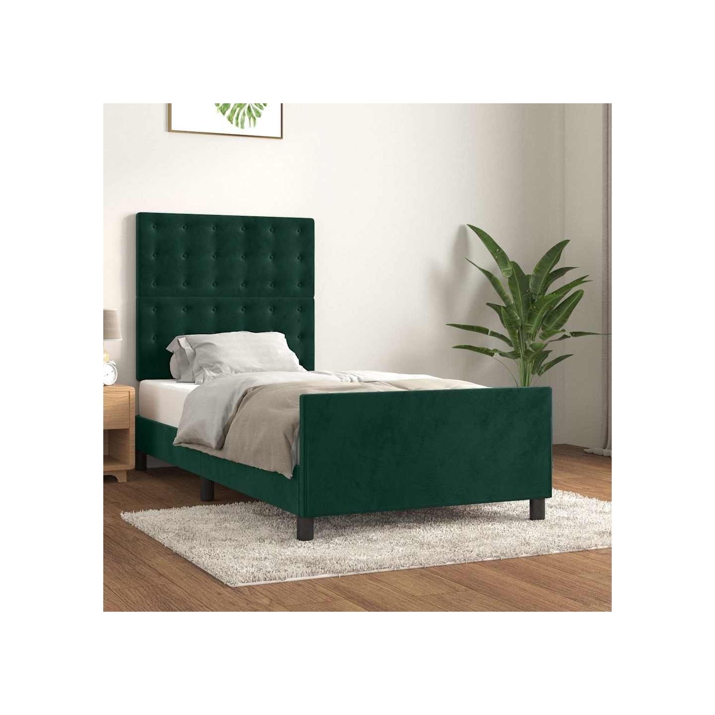 Cadre de lit sans matelas vert foncé 90x190 cm velours