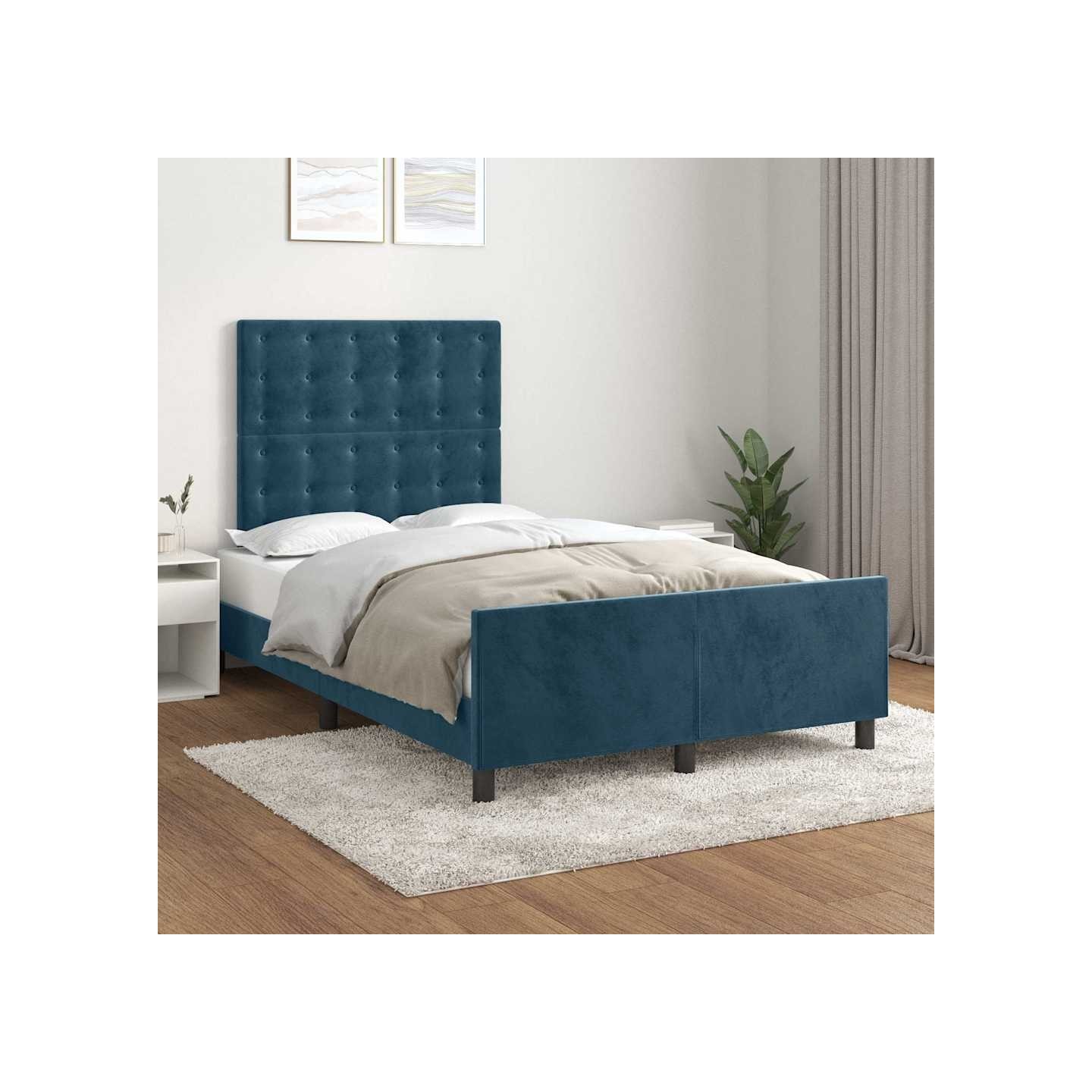 Cadre de lit sans matelas bleu foncé 120x200 cm velours