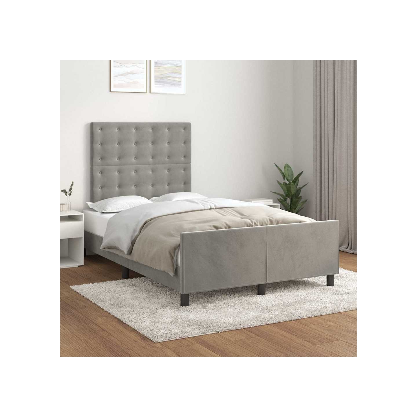 Cadre de lit sans matelas gris clair 120x200 cm velours