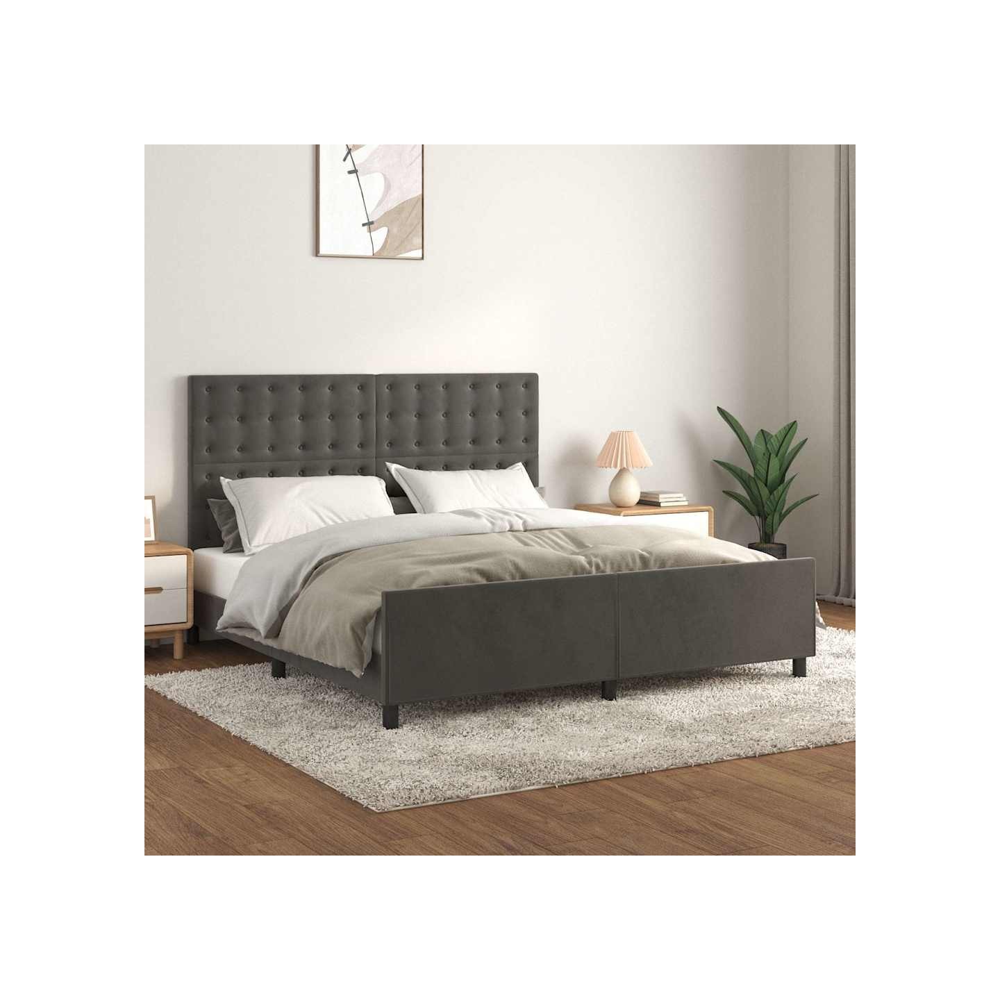 Cadre de lit sans matelas gris foncé 160x200 cm velours