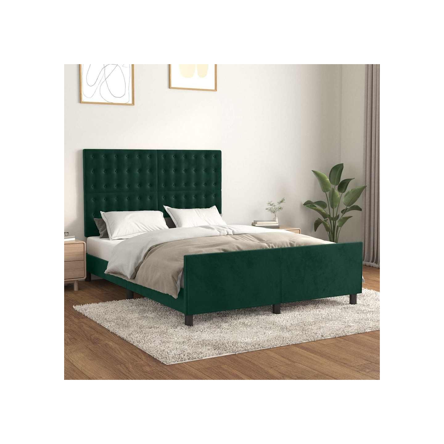 Cadre de lit sans matelas vert foncé 140x200 cm velours