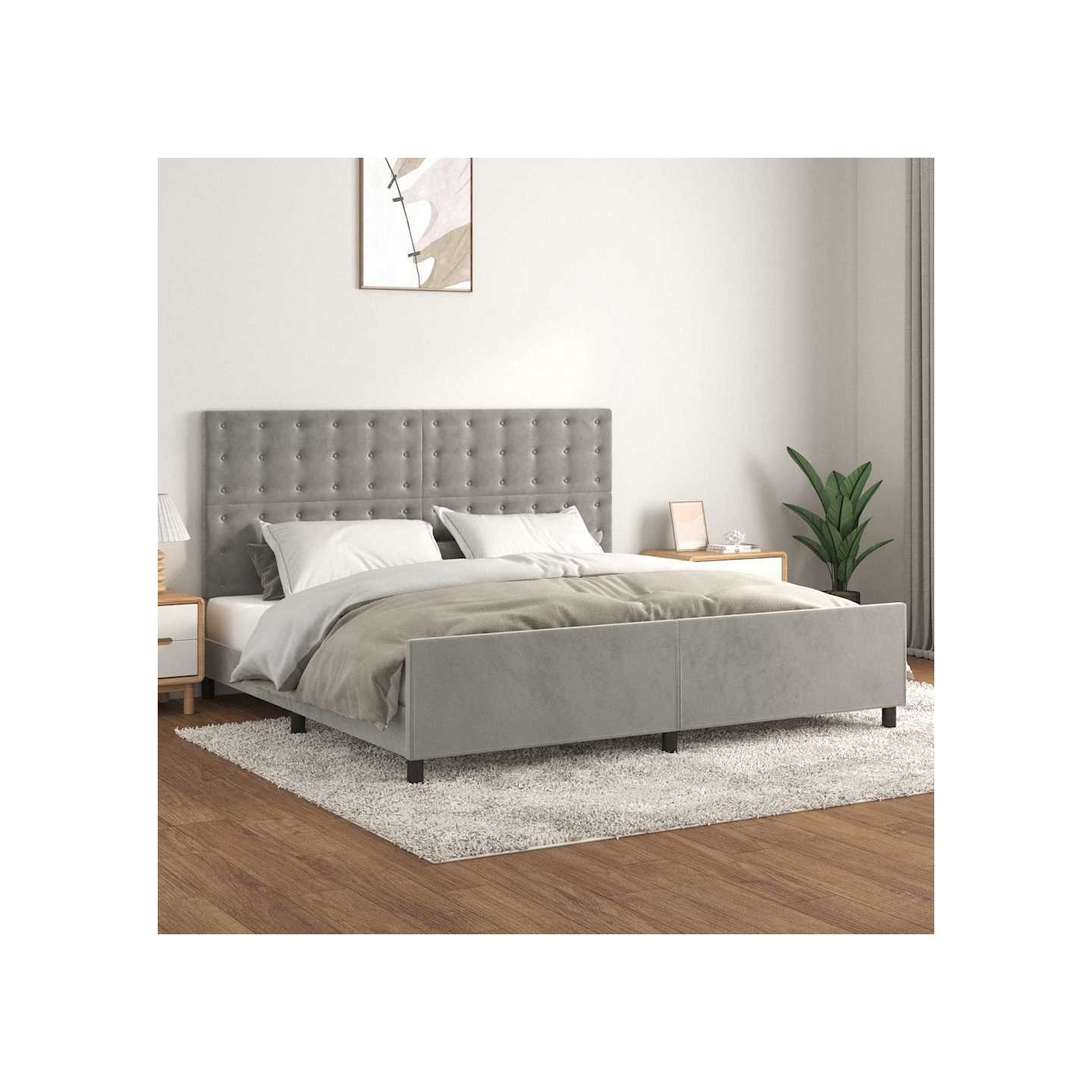Cadre de lit sans matelas gris clair 200x200 cm velours