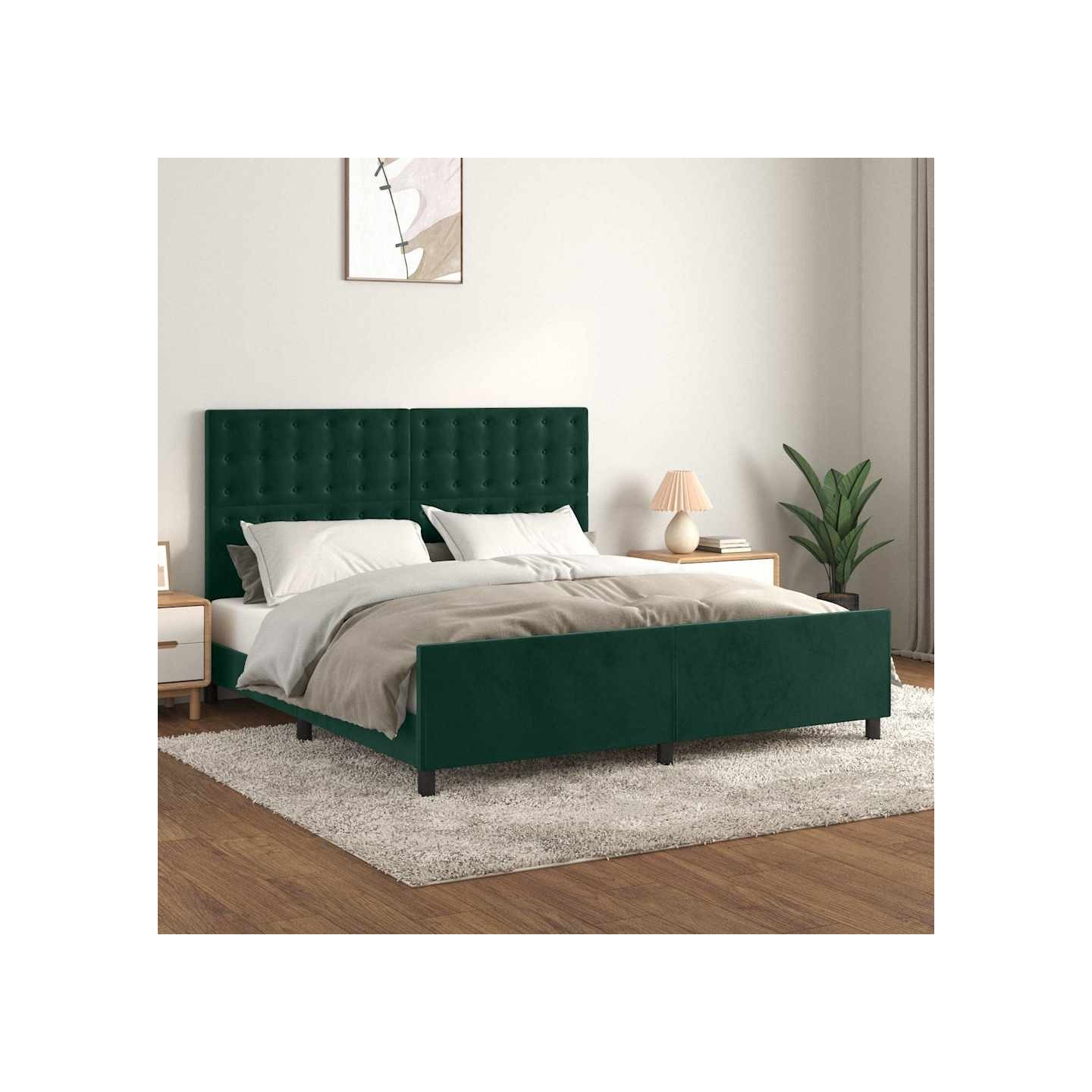 Cadre de lit sans matelas vert foncé 160x200 cm velours