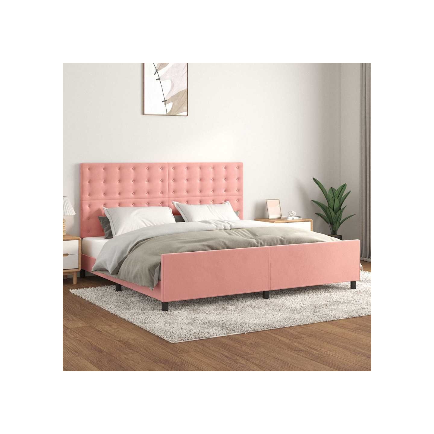 Cadre de lit sans matelas rose 200x200 cm velours