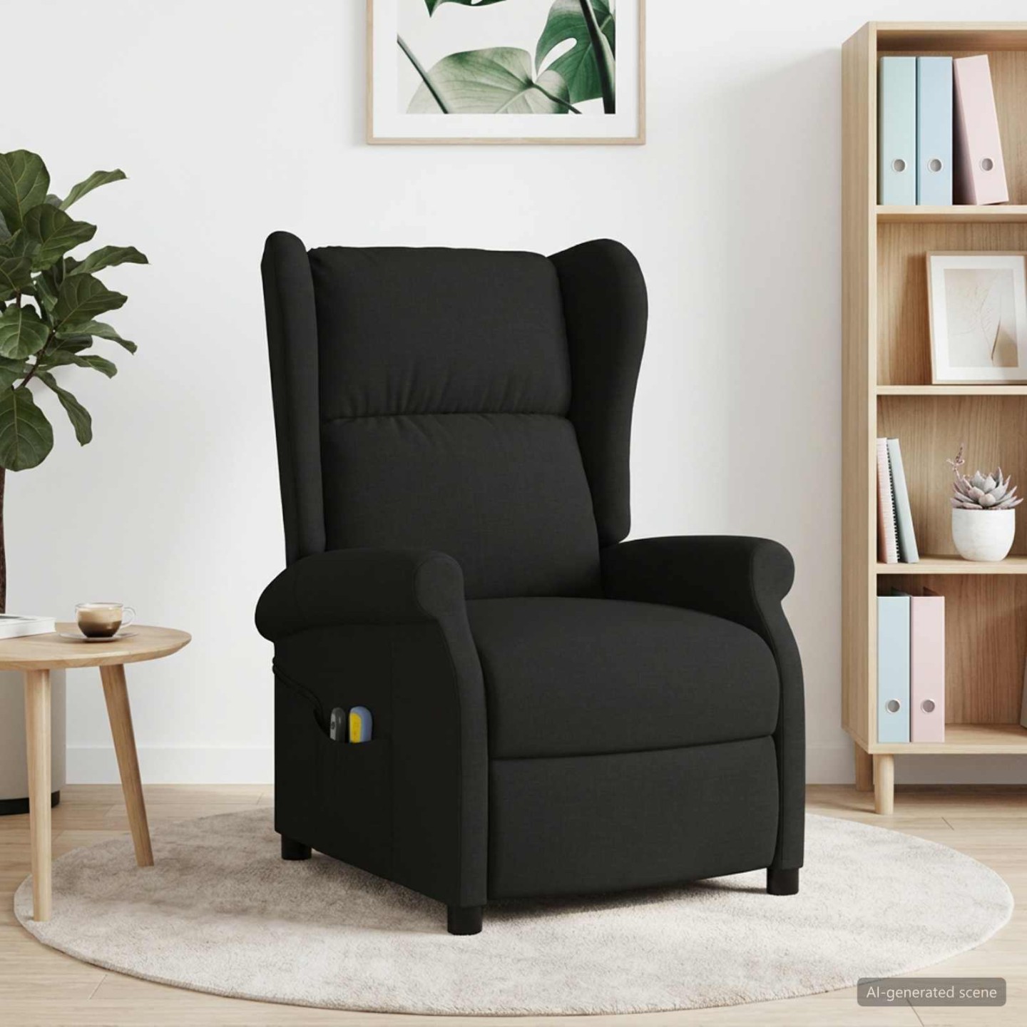Fauteuil inclinable électrique avec dossier en aile Noir Tissu