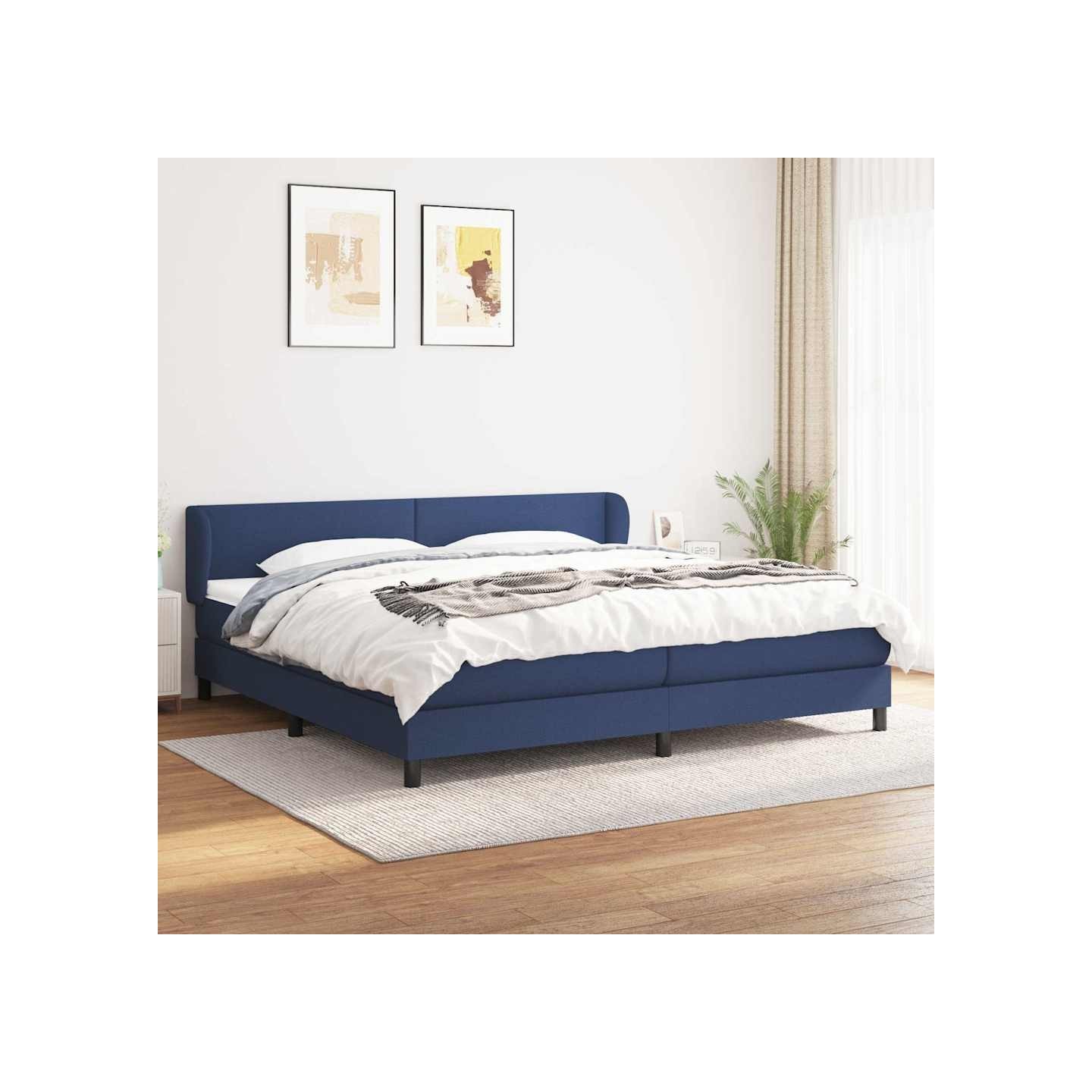 Sommier à lattes de lit avec matelas Bleu 200x200 cm Tissu