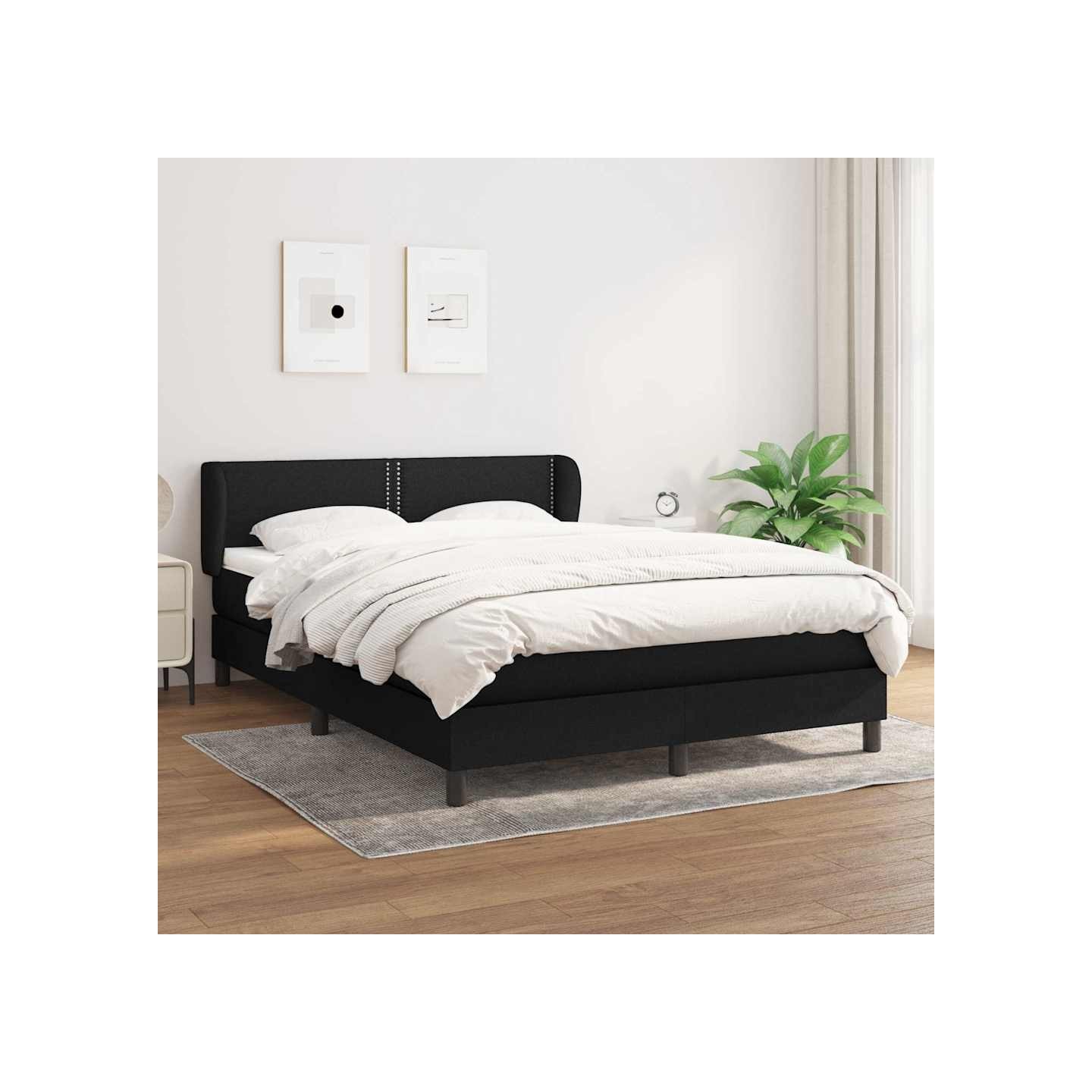 Sommier à lattes de lit avec matelas Noir 140x200 cm Tissu