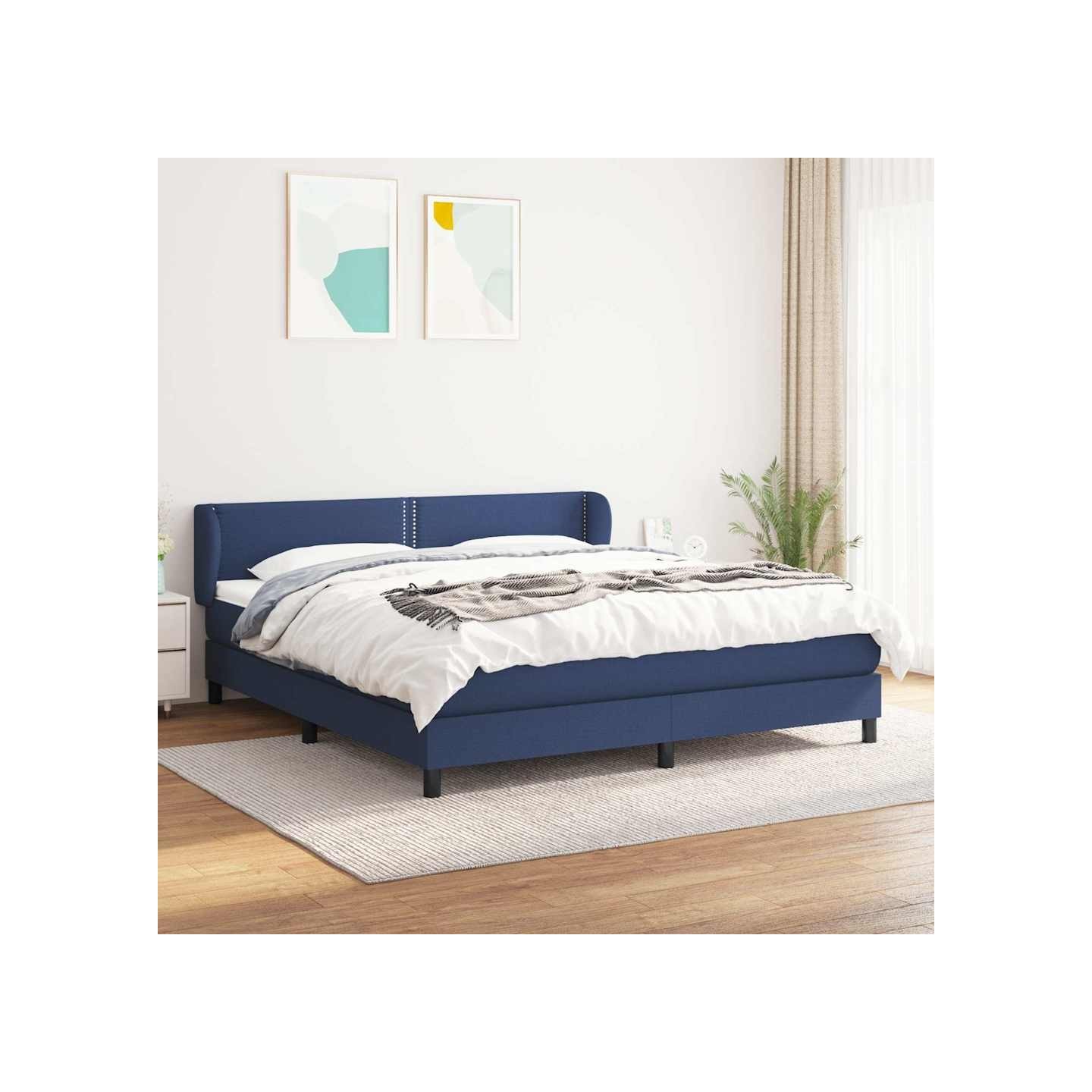 Sommier à lattes de lit avec matelas Bleu 180x200 cm Tissu