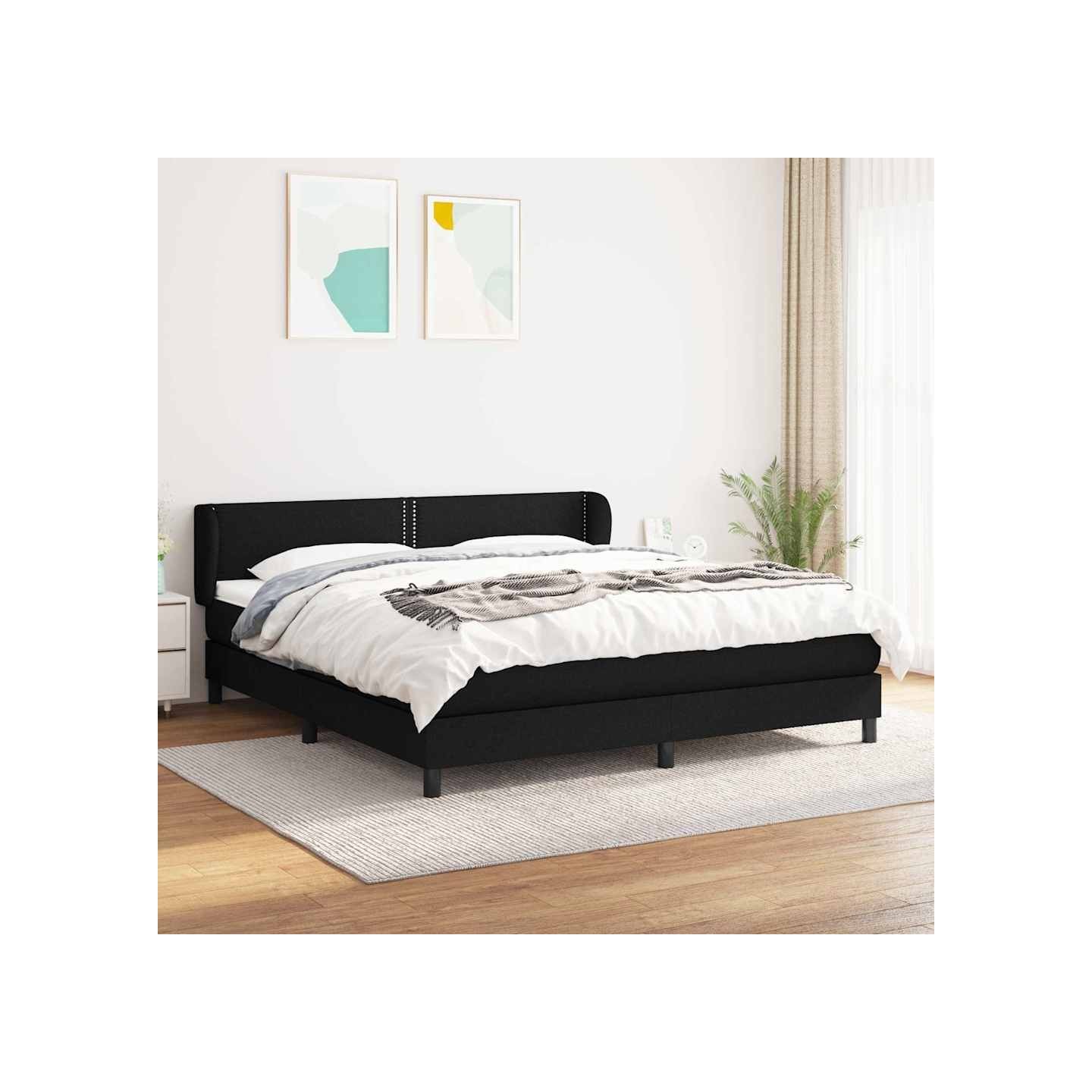 Sommier à lattes de lit avec matelas Noir 180x200 cm Tissu