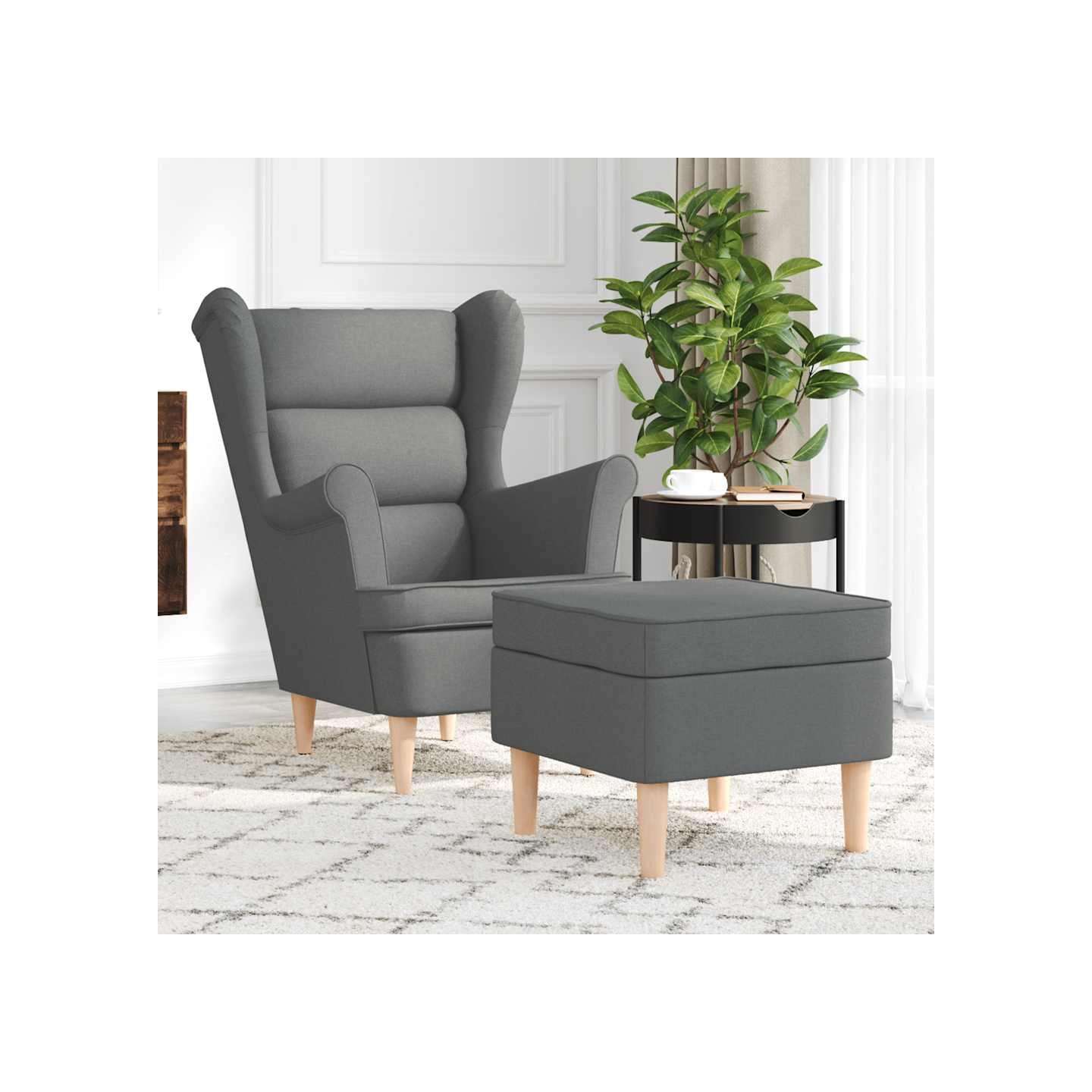 Fauteuil avec repose-pied Gris foncé Tissu