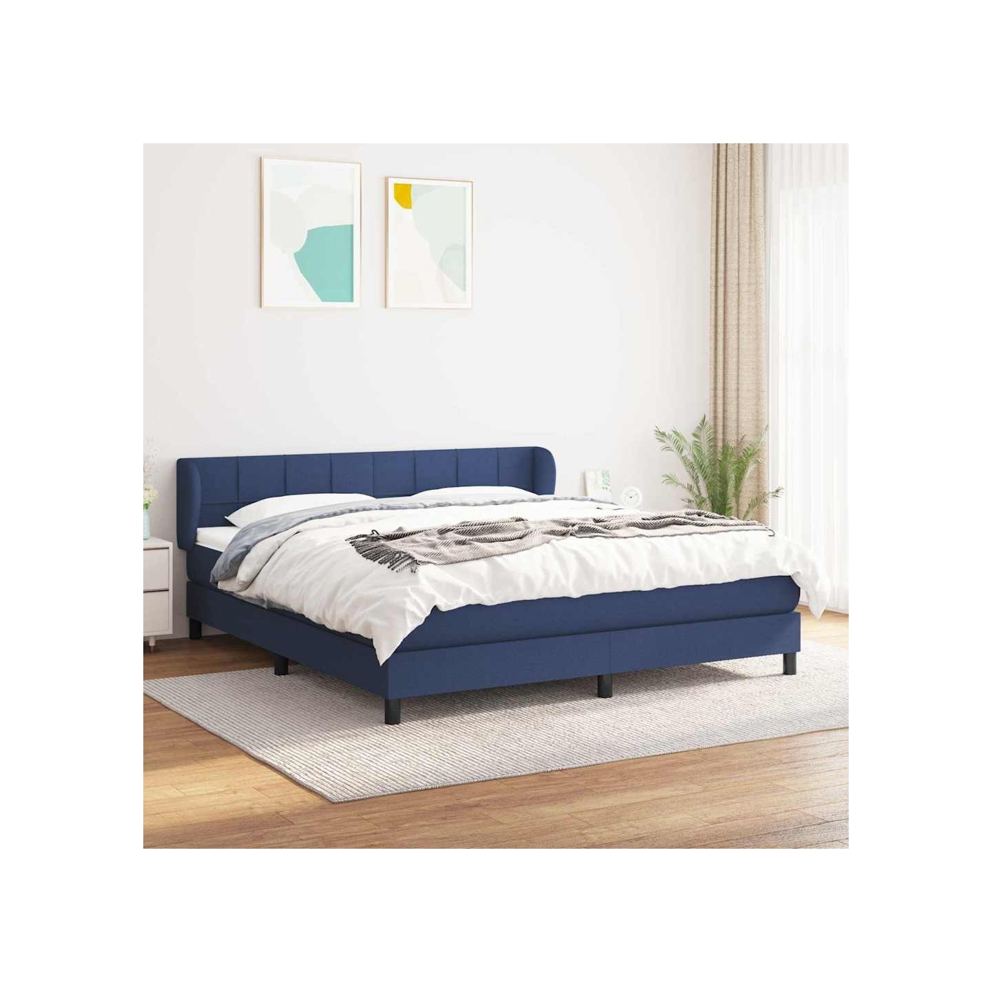 Sommier à lattes de lit avec matelas Bleu 180x200 cm Tissu