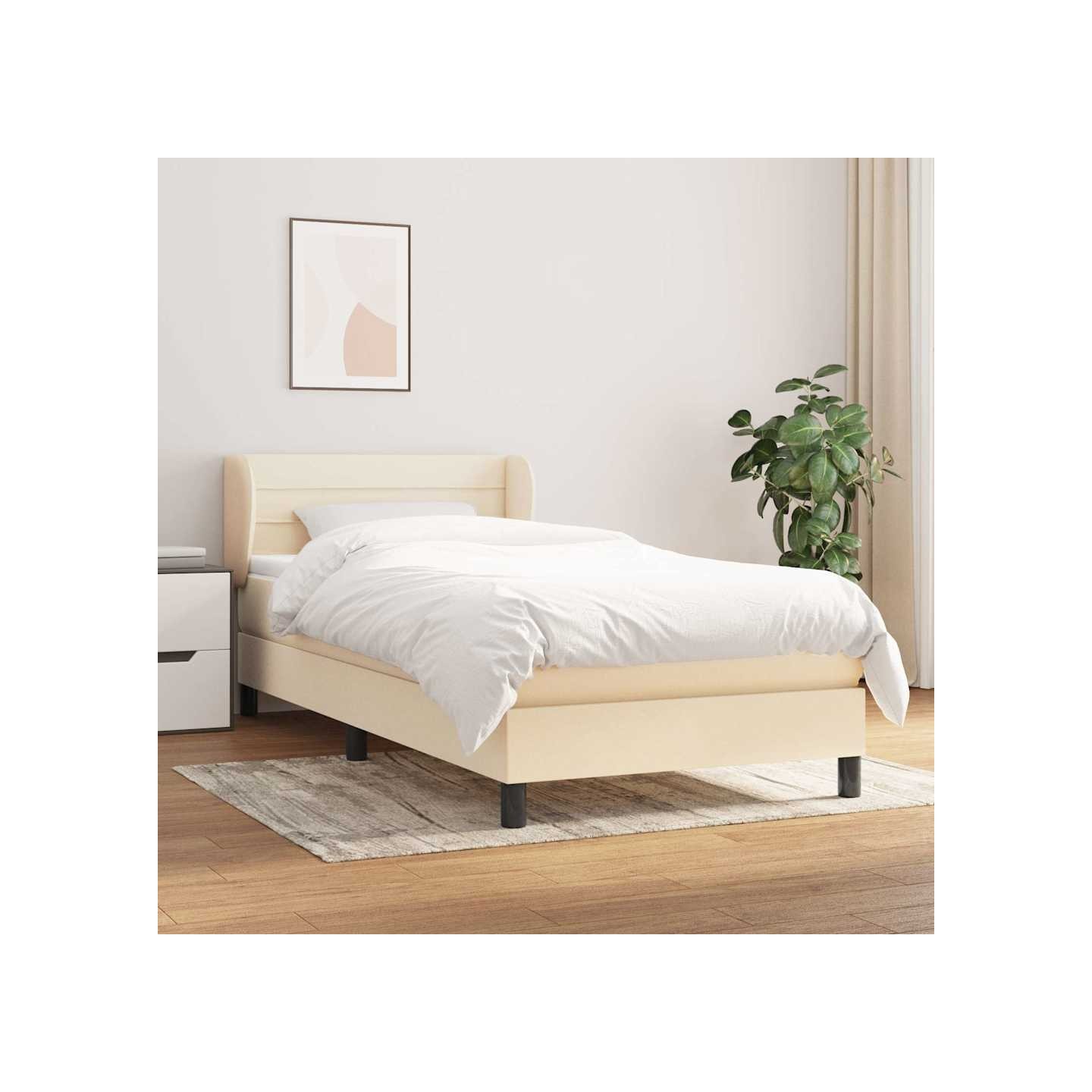 Sommier à lattes de lit et matelas Crème 90x190 cm Tissu