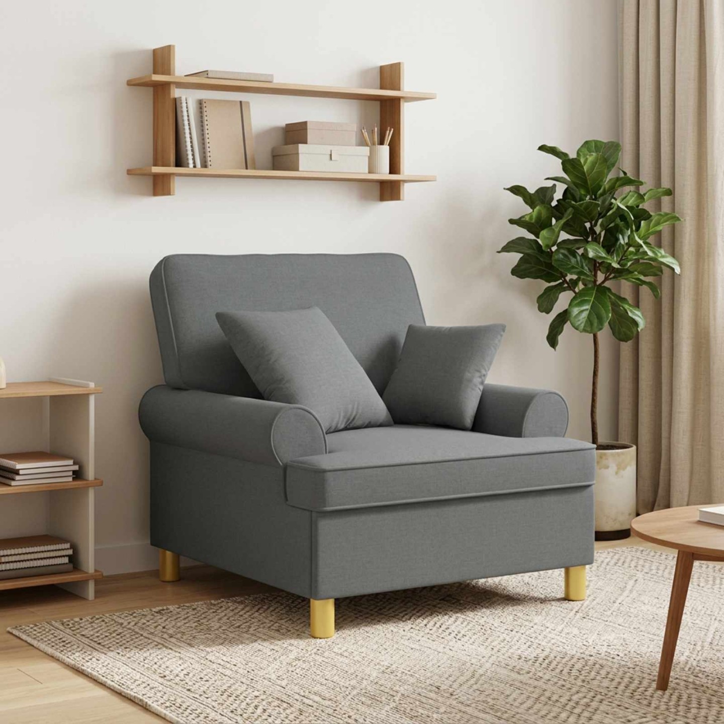 Fauteuil XL avec coussins Gris foncé Tissu