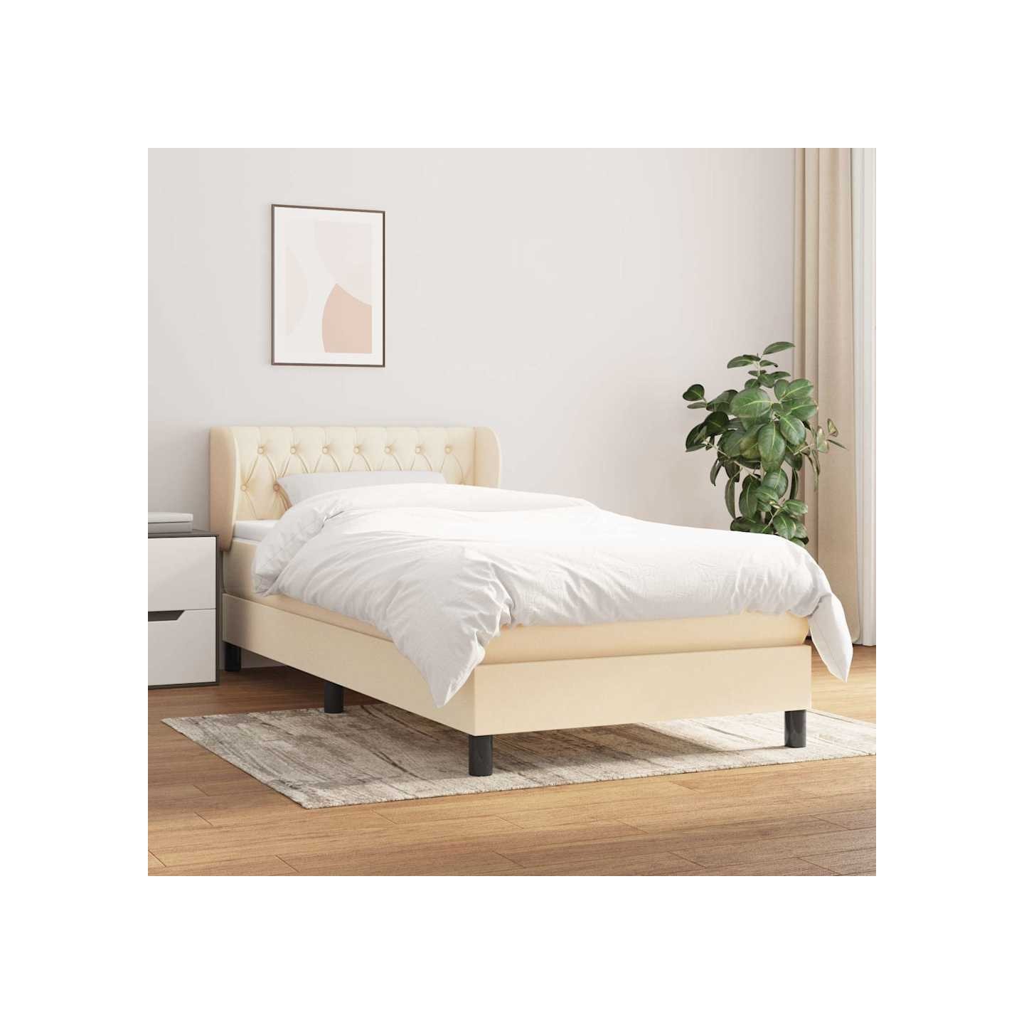 Sommier à lattes de lit et matelas Crème 90x190 cm Tissu