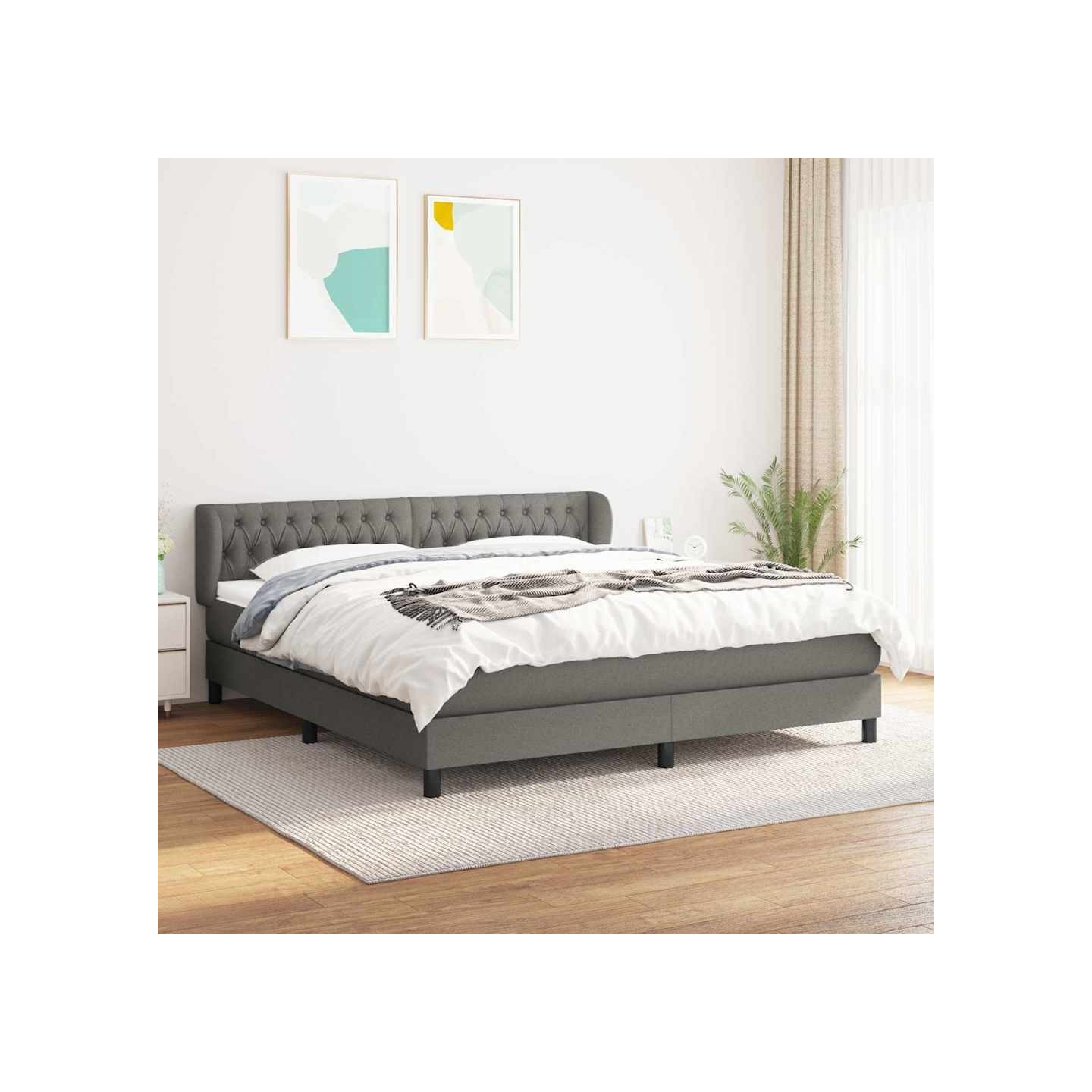 Sommier à lattes de lit avec matelas Gris foncé 180x200cm Tissu