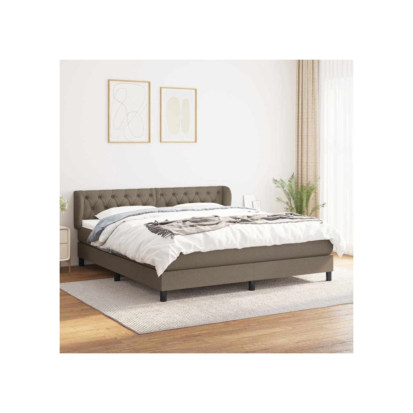 Sommier à lattes de lit avec matelas Taupe 160x200 cm Tissu