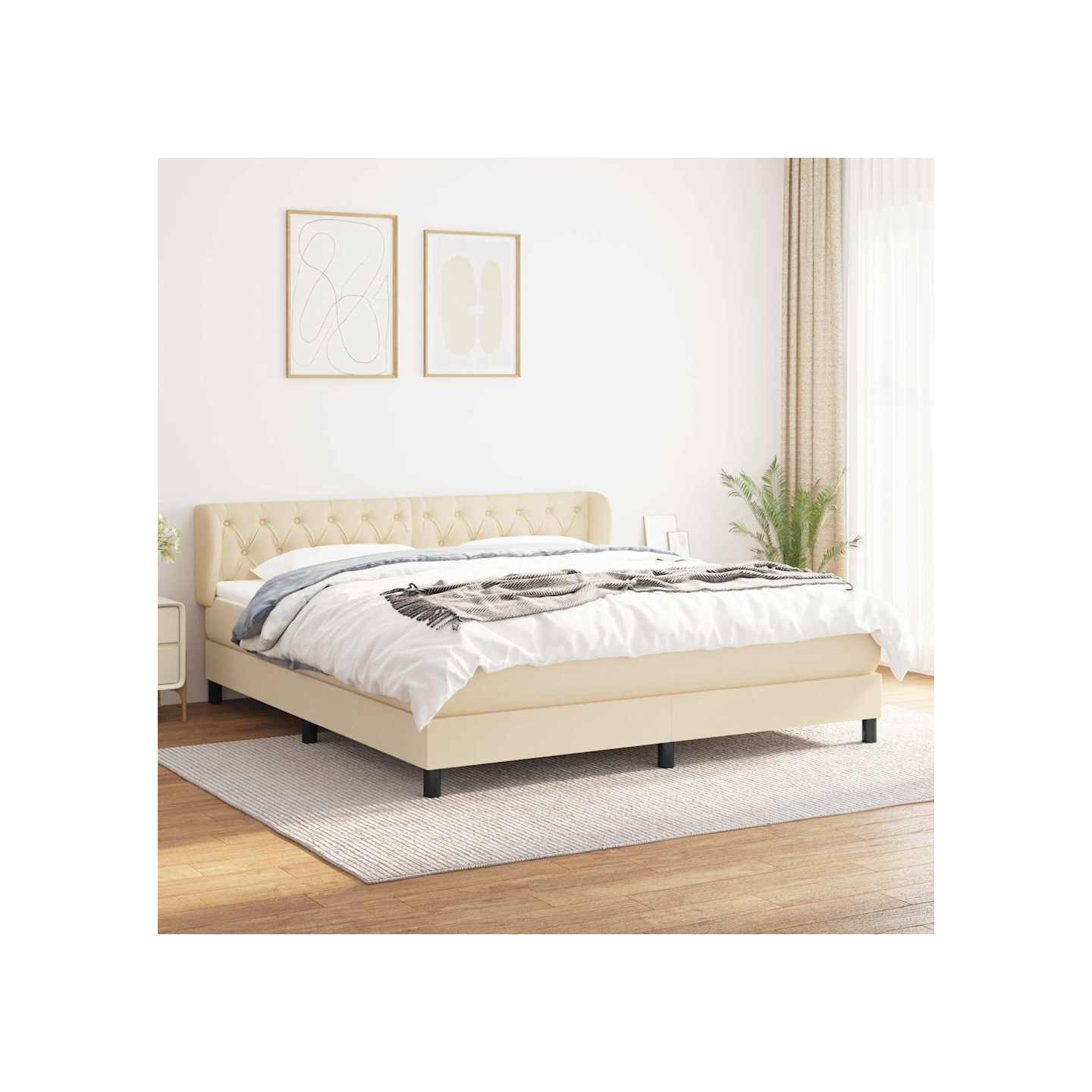 Sommier à lattes de lit avec matelas Crème 160x200 cm Tissu