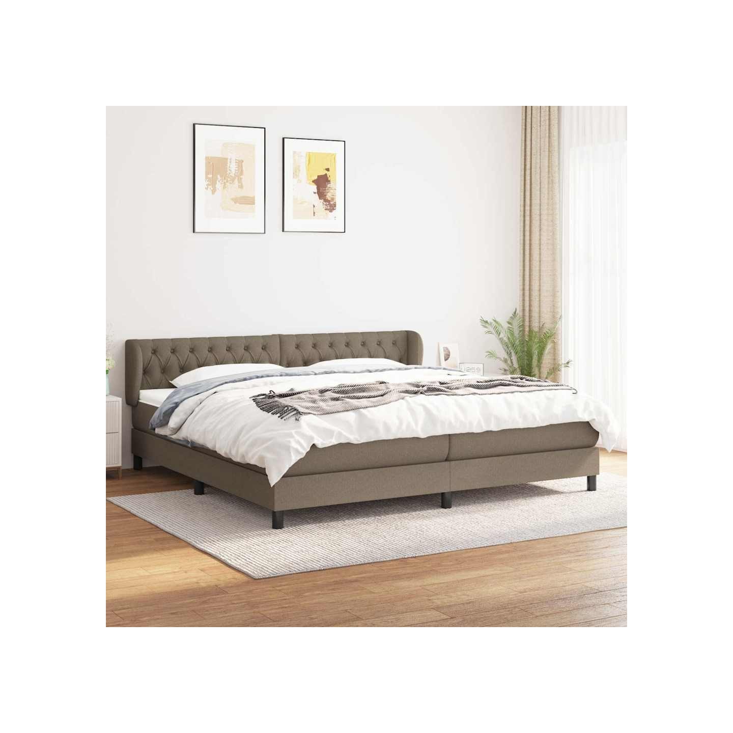 Sommier à lattes de lit avec matelas Taupe 200x200 cm Tissu