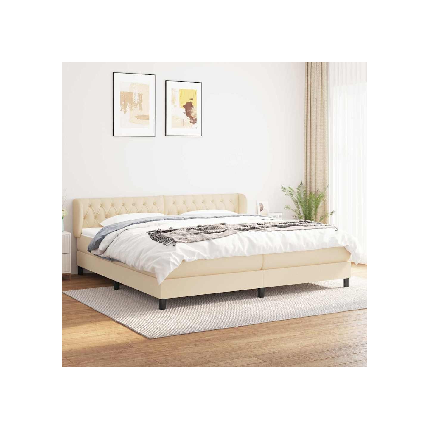 Sommier à lattes de lit avec matelas Crème 200x200 cm Tissu
