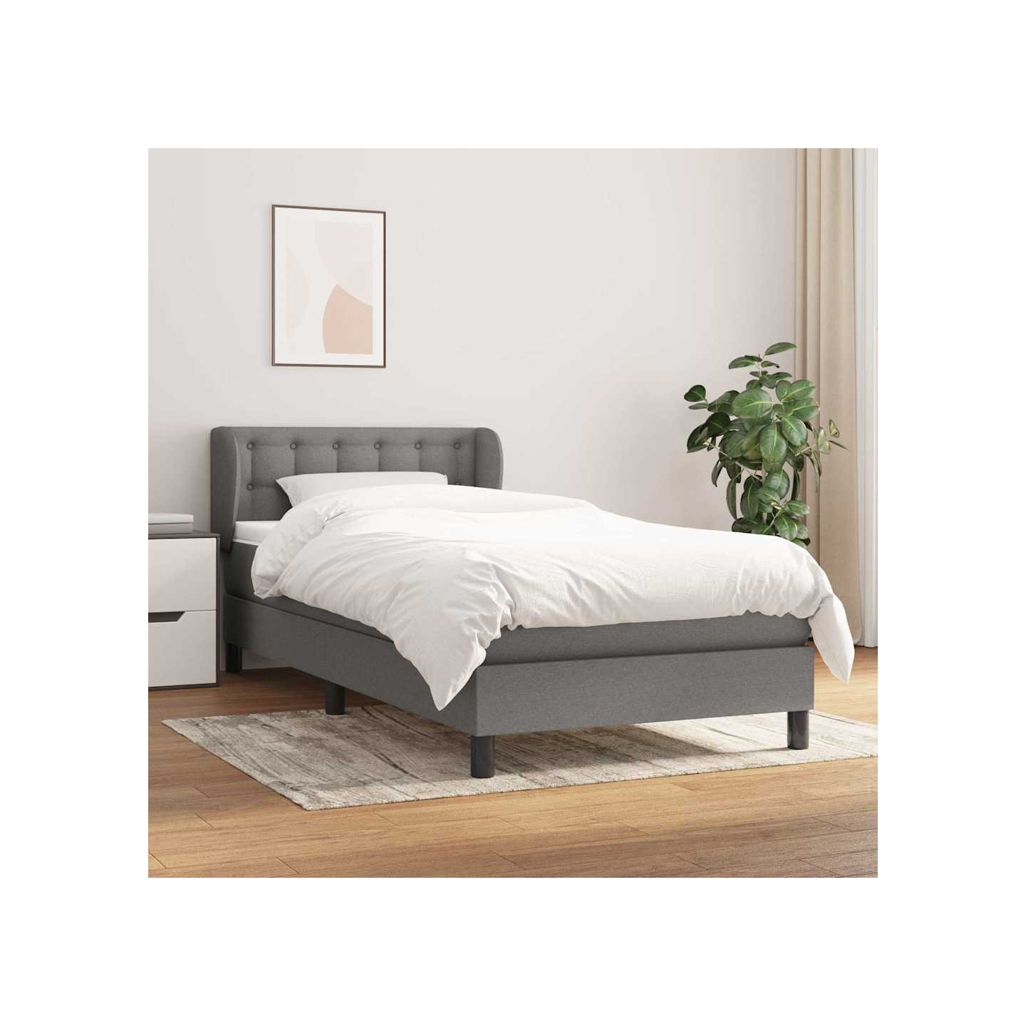 Sommier à lattes de lit et matelas Gris foncé 90x190 cm Tissu