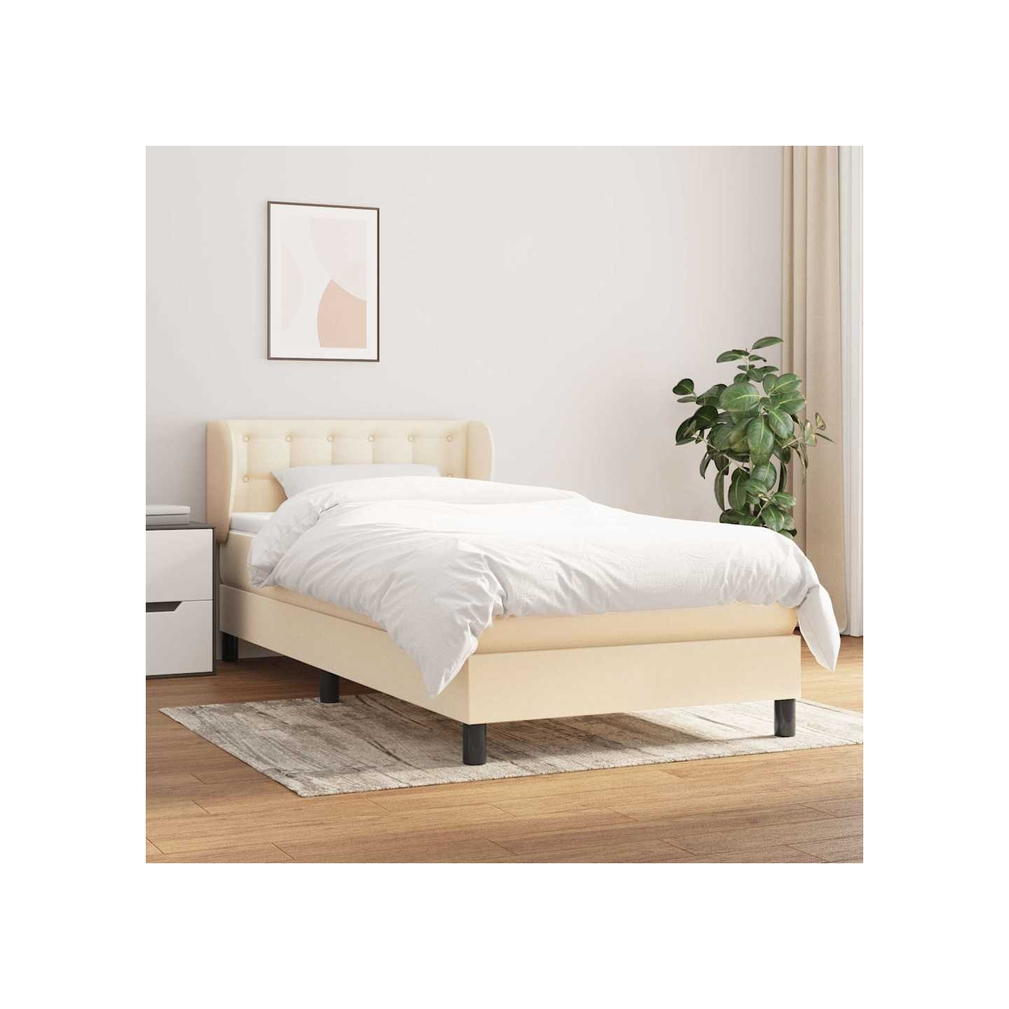Sommier à lattes de lit et matelas Crème 90x190 cm Tissu