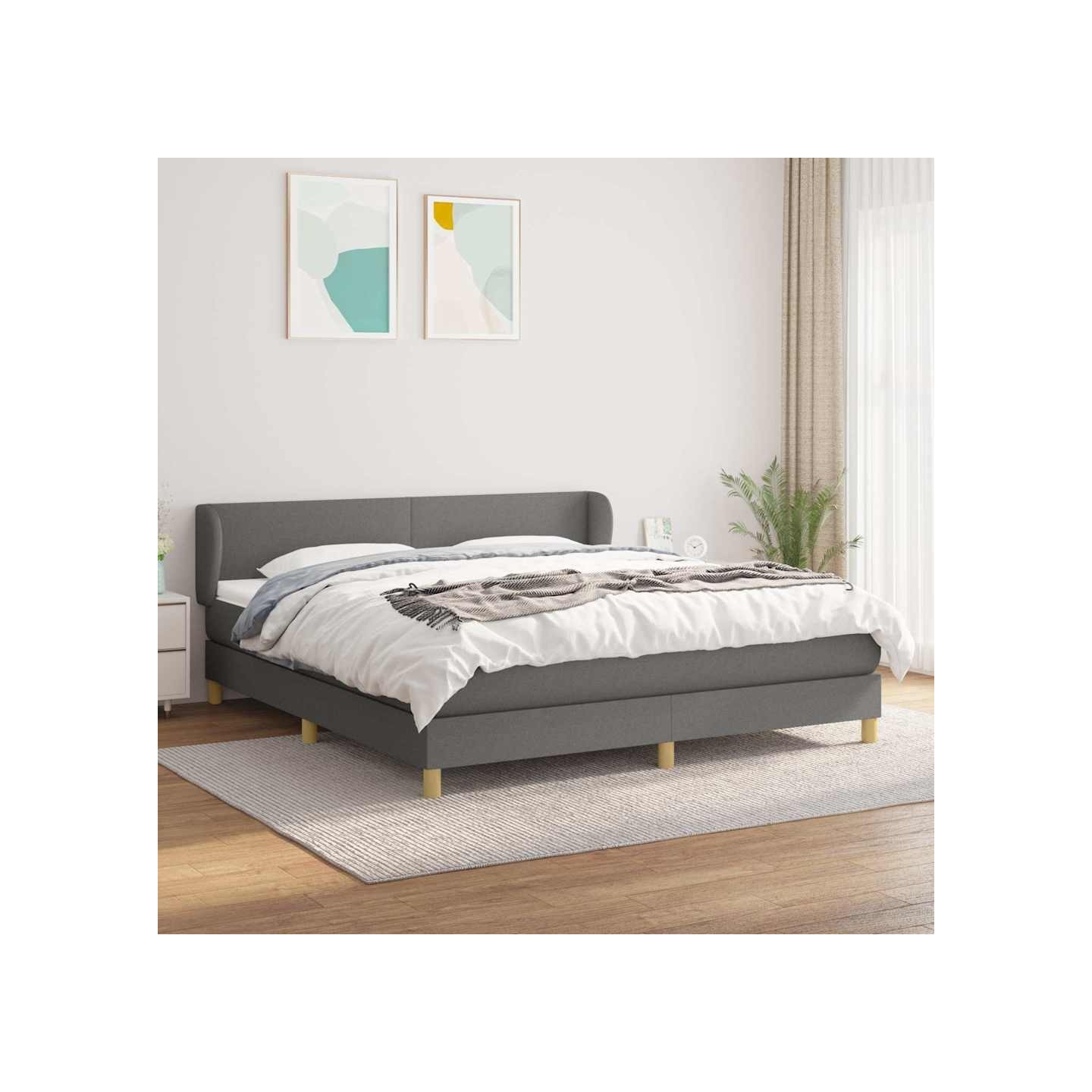 Sommier à lattes de lit avec matelas Gris foncé 160x200cm Tissu