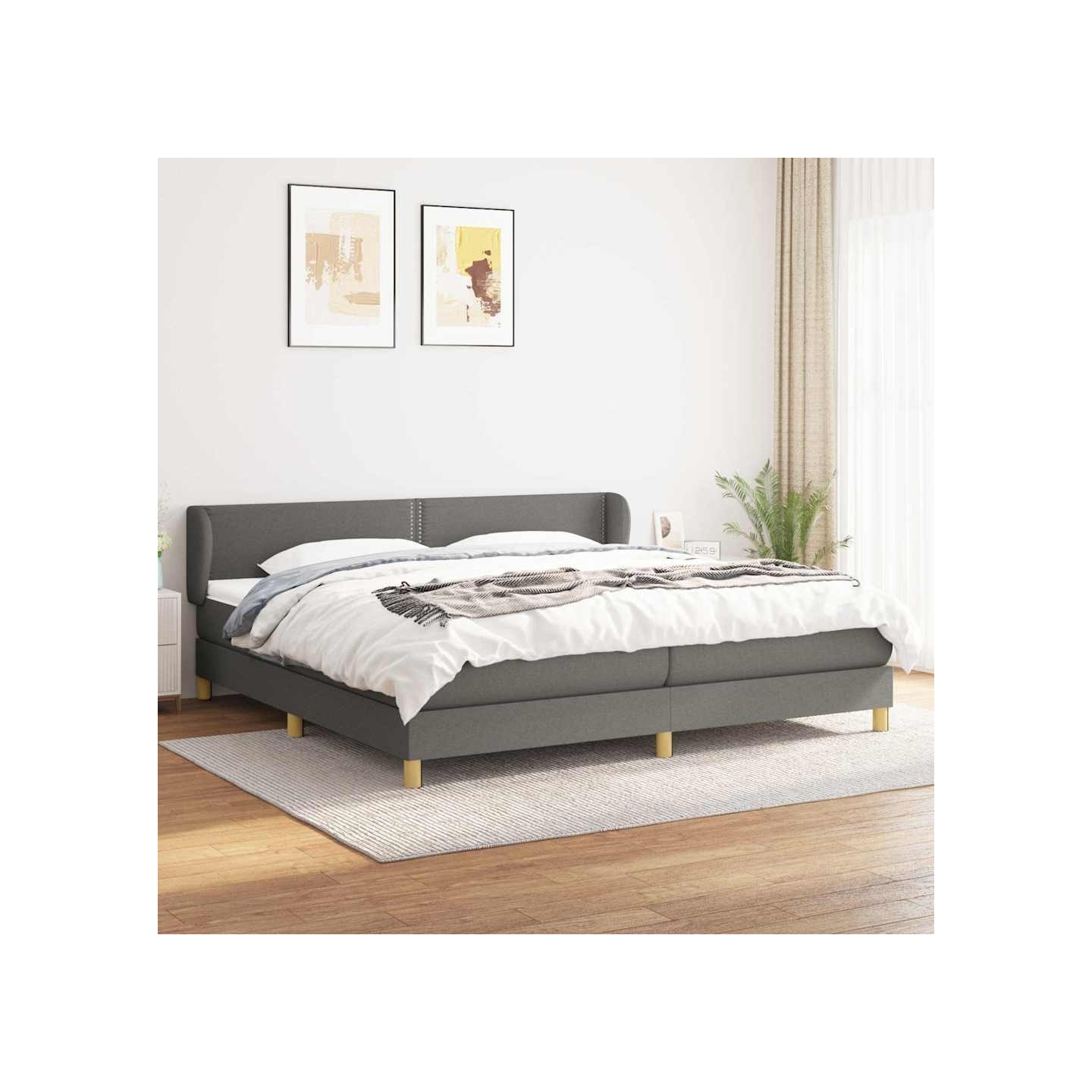Sommier à lattes de lit avec matelas Gris foncé 200x200cm Tissu