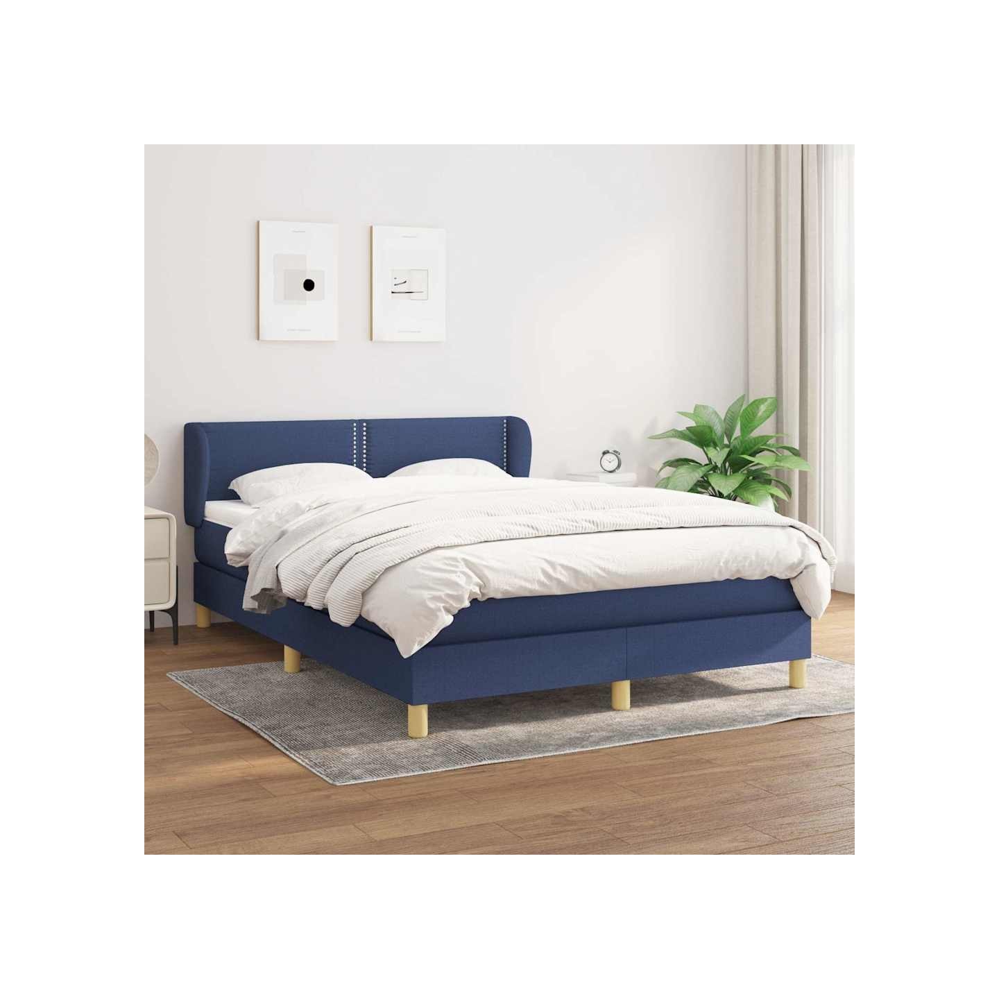 Sommier à lattes de lit avec matelas Bleu 140x190 cm Tissu
