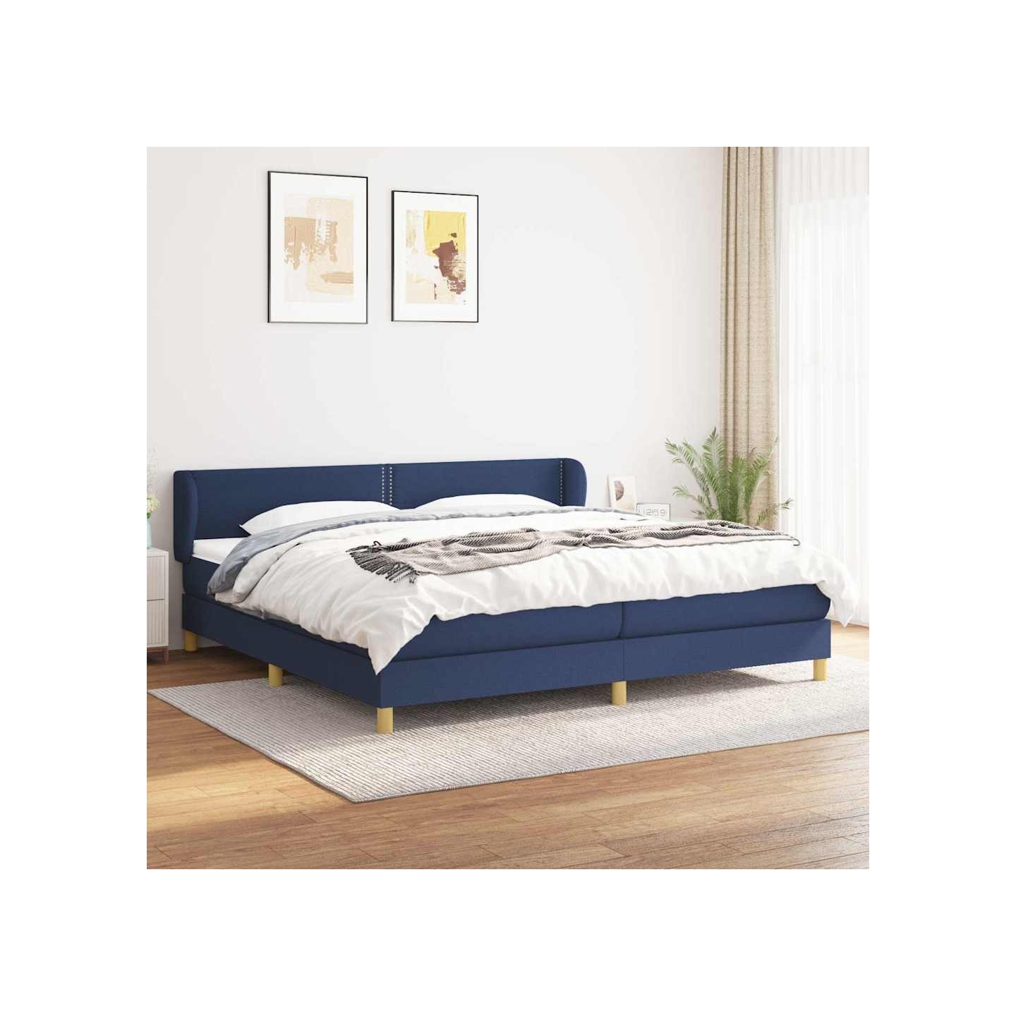 Sommier à lattes de lit avec matelas Bleu 200x200 cm Tissu