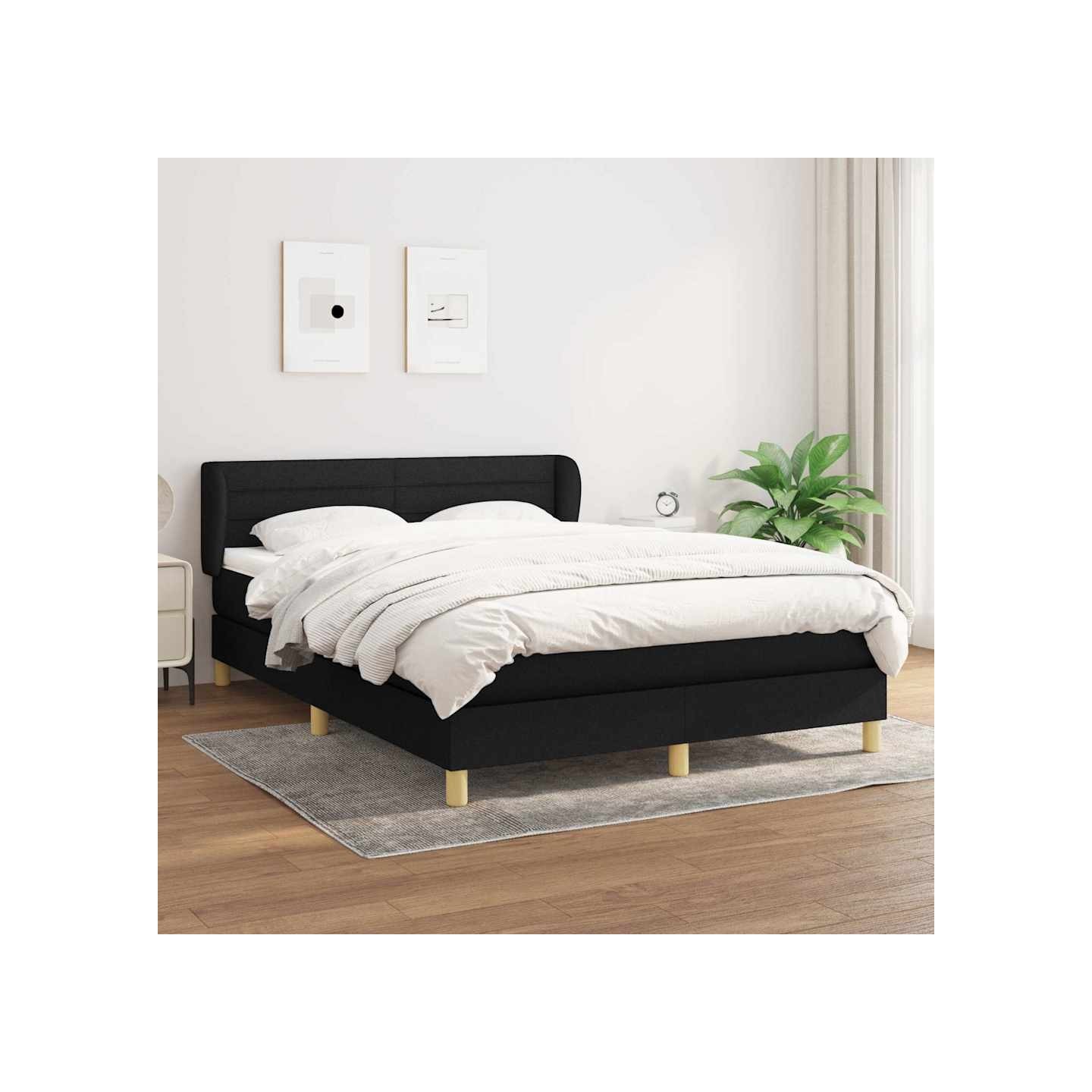 Sommier à lattes de lit avec matelas Noir 140x190 cm Tissu