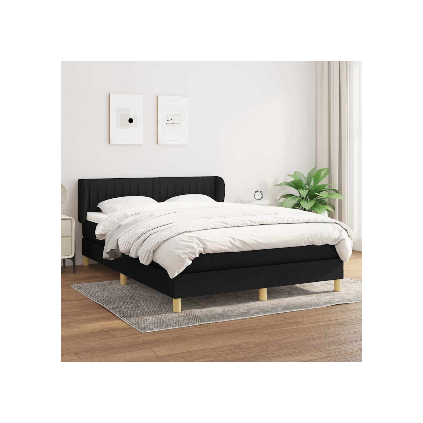 Sommier à lattes de lit avec matelas Noir 140x200 cm Tissu