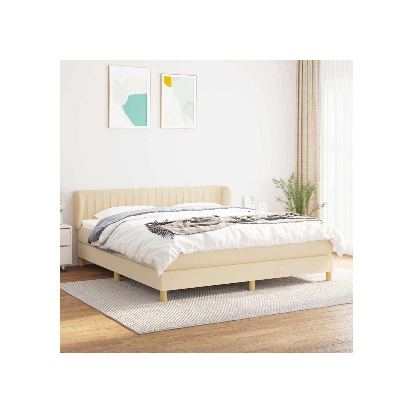 Sommier à lattes de lit avec matelas Crème 180x200 cm Tissu