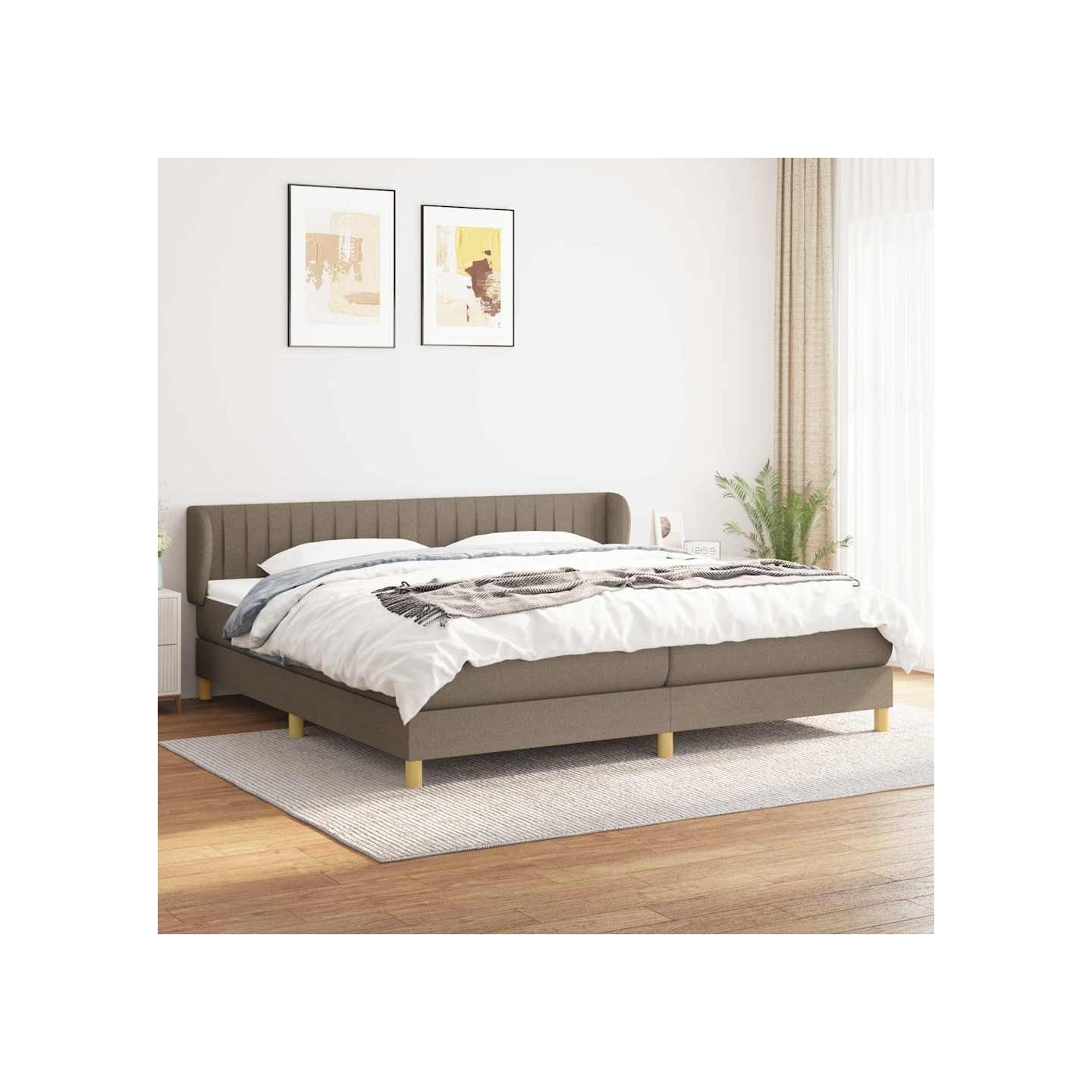 Sommier à lattes de lit avec matelas Taupe 200x200 cm Tissu