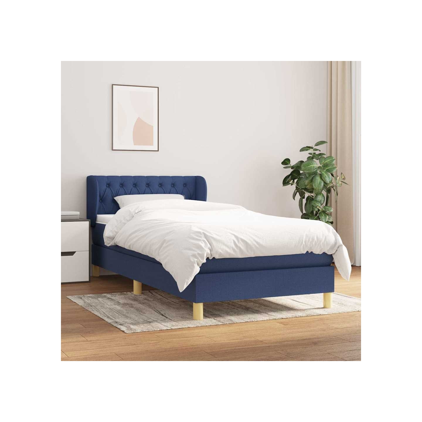Sommier à lattes de lit avec matelas Bleu 90x200 cm Tissu