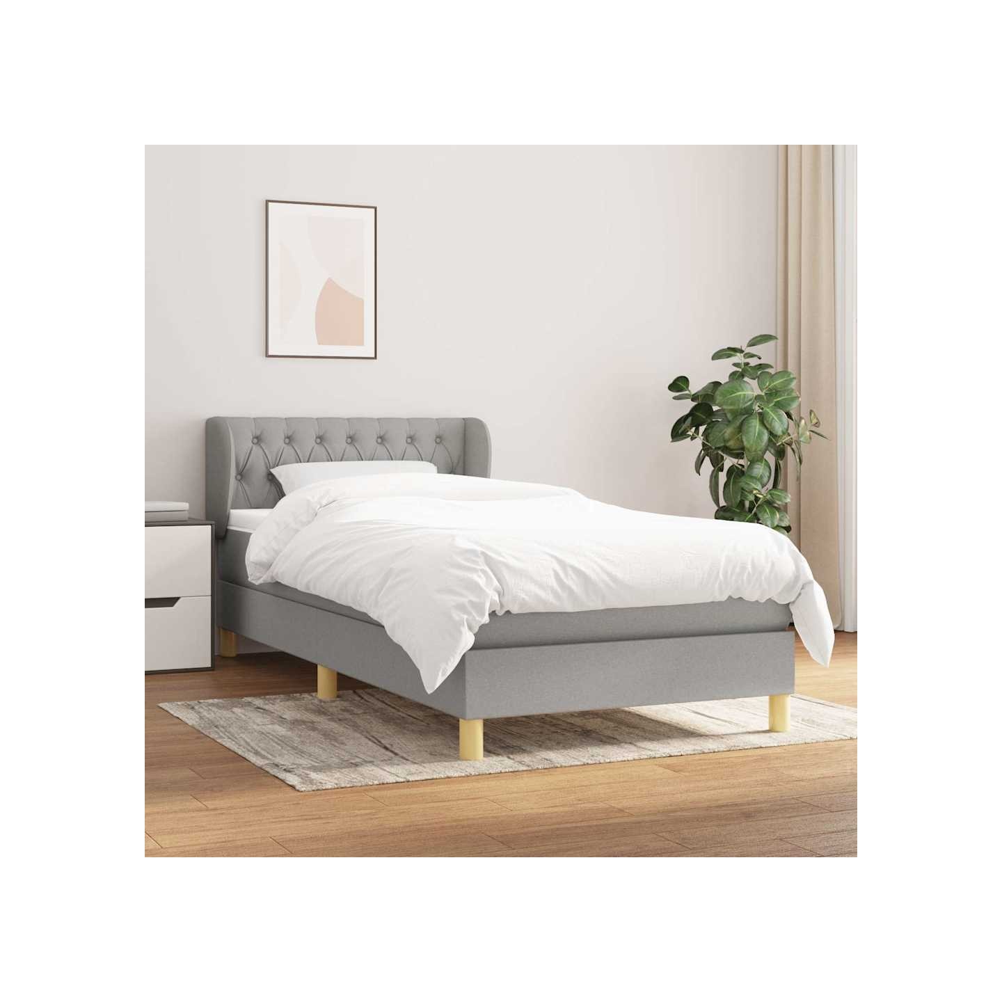 Sommier à lattes de lit avec matelas Gris clair 100x200cm Tissu