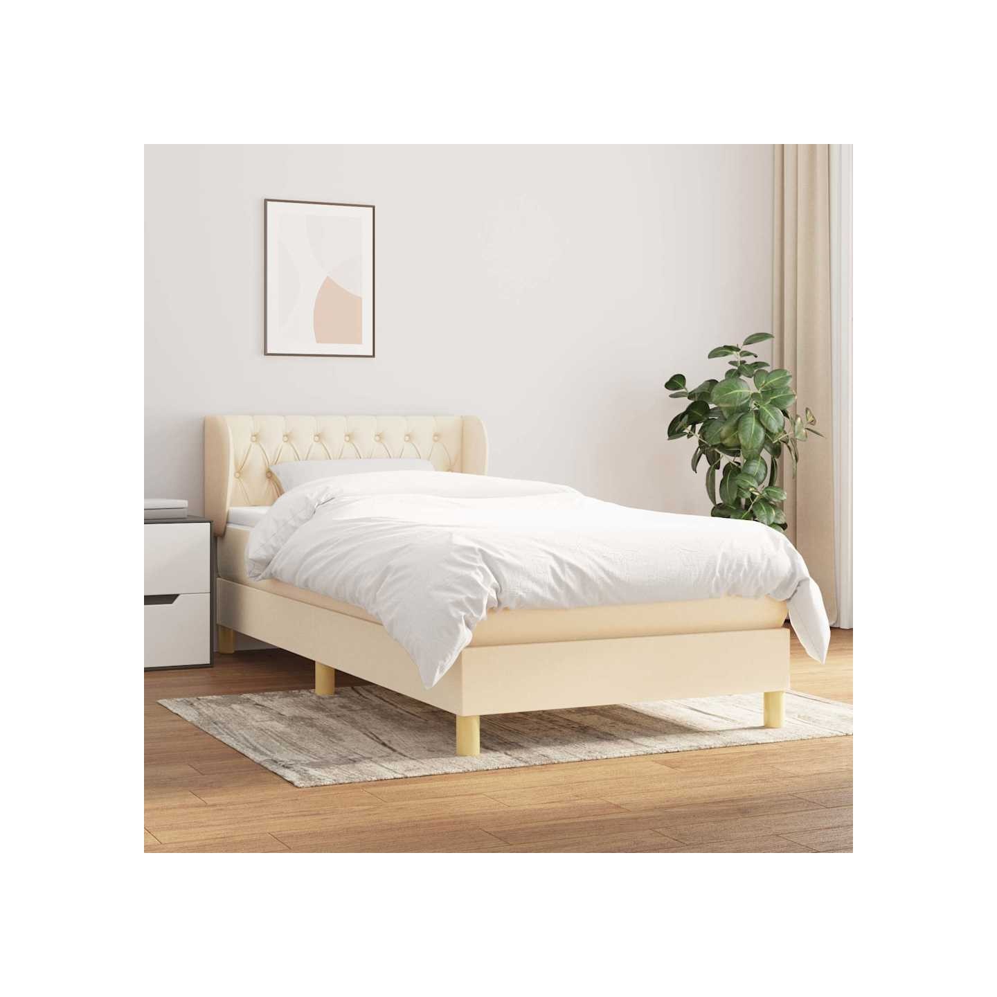 Sommier à lattes de lit avec matelas Crème 100x200 cm Tissu