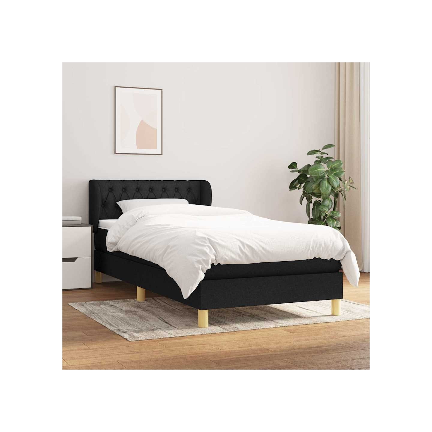 Sommier à lattes de lit avec matelas Noir 90x190 cm Tissu